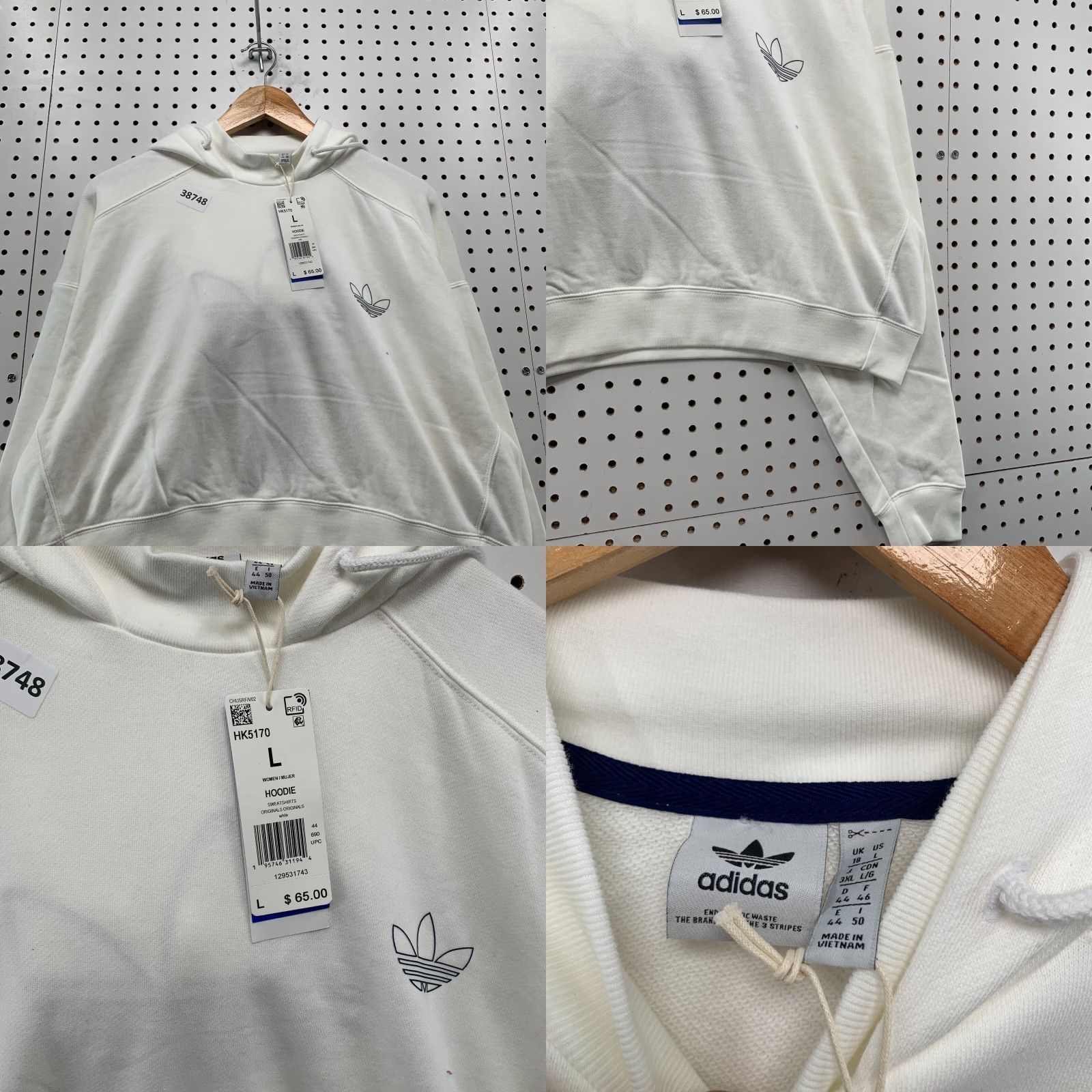 Adidas NEW Adidas Originals Cropped Hoodie Women Large White Activewear Pullover Long Sleeve Size L / US 10 / IT 46 - 8 Thumbnail
