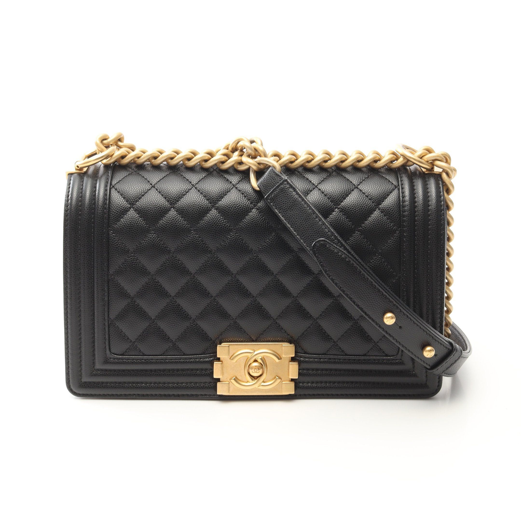 Chanel Chanel Boy Chanel Chain Shoulder Bag Caviar Skin Black Gold Hardware Size ONE SIZE - 1 Thumbnail