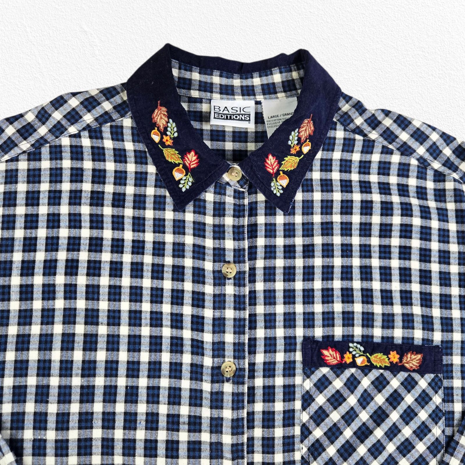 Basic Editions Y2K Fall Embroidered Gingham Shirt Navy Plaid Size Large Size L / US 10 / IT 46 - 3 Thumbnail