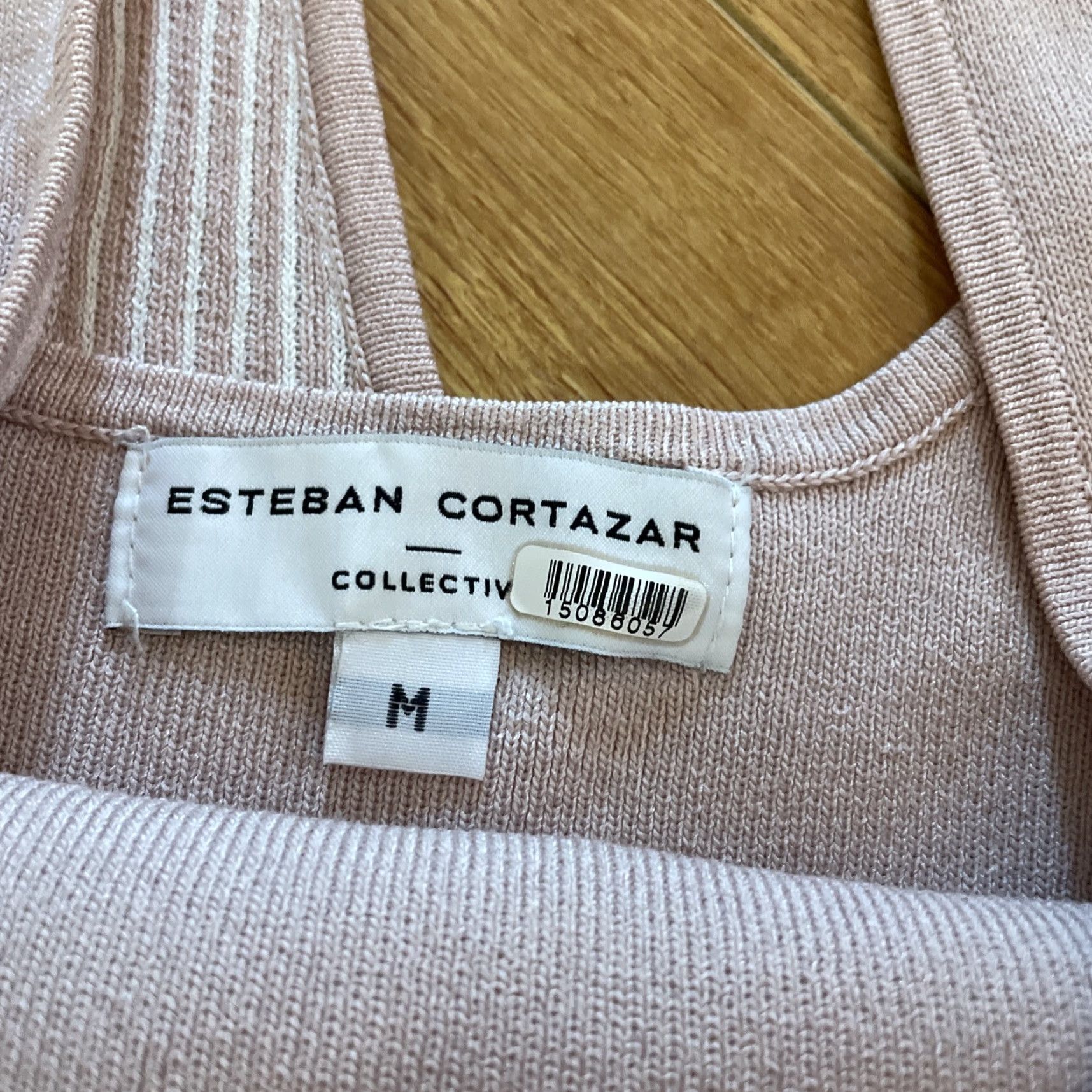 Vintage Esteban Cortazar Womens Dress Midi Crew Neck Cut Out Knit Sheath Pink White Medium Size M / US 6-8 / IT 42-44 - 5 Thumbnail
