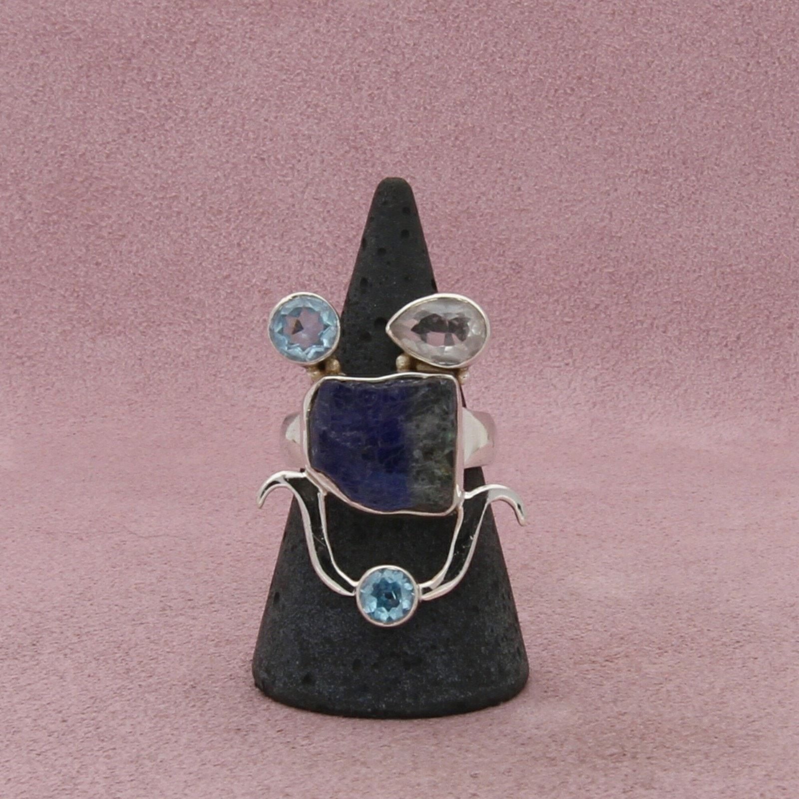 Sterling Silver sterling silver elongated topaz & aquamarine ring size 7.5 Size ONE SIZE - 3 Thumbnail