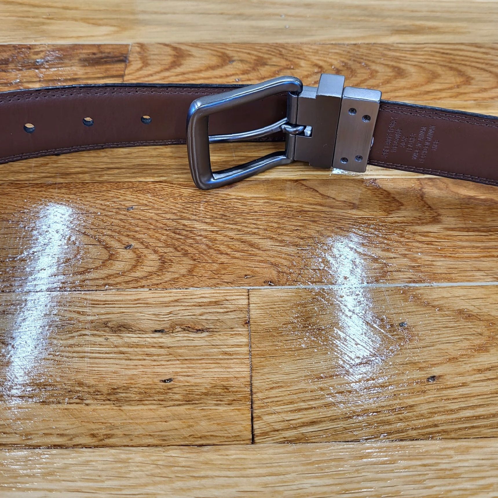 Dickies Dickies Reversible Leather Belt Men 50/52 Brown Black Brushed Nickel Buckle Dress Belt Size ONE SIZE - 3 Thumbnail