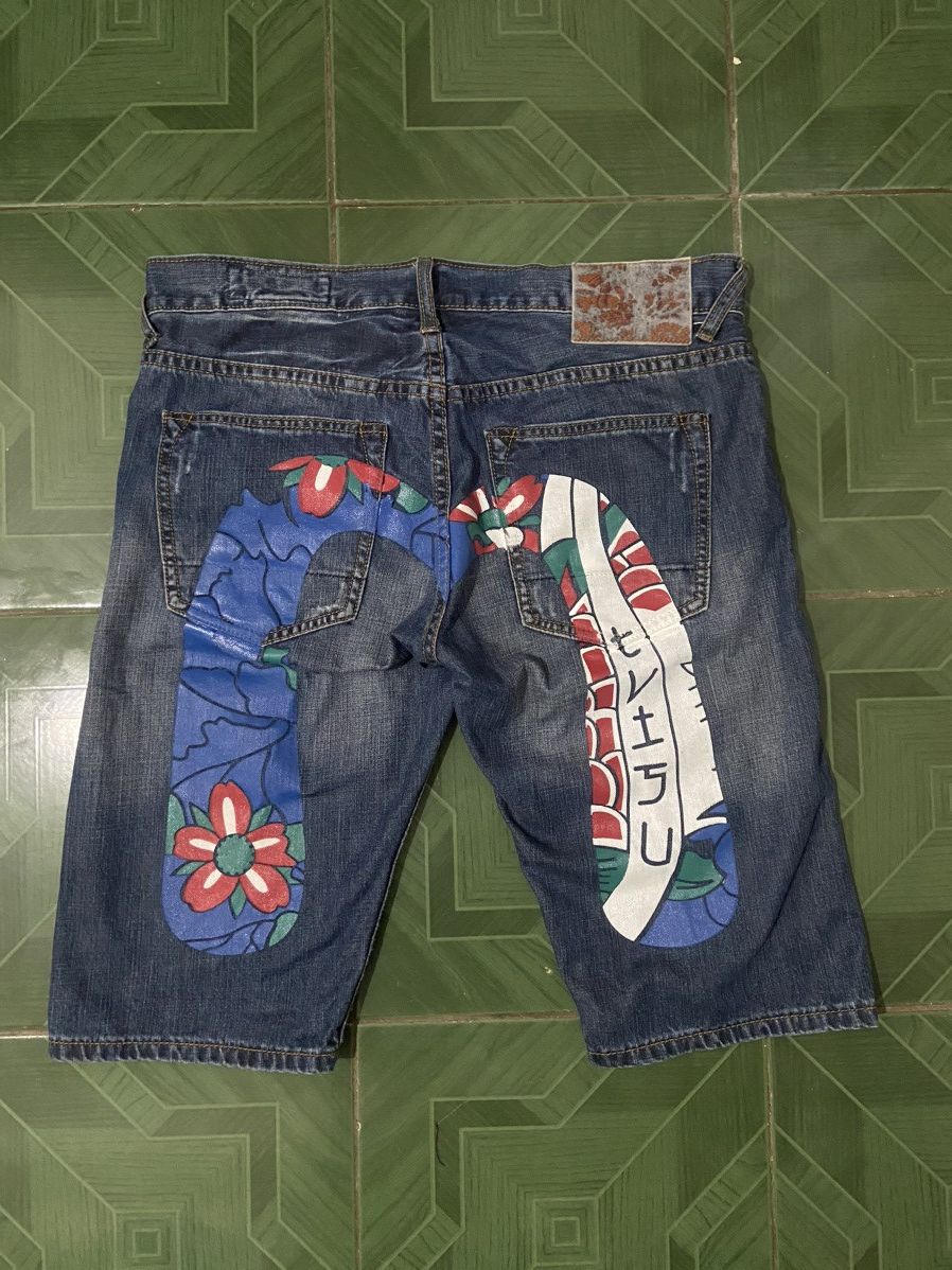 image of Vintage Evisu Flower Logo Short Denim Pants, Men's (Size 34)