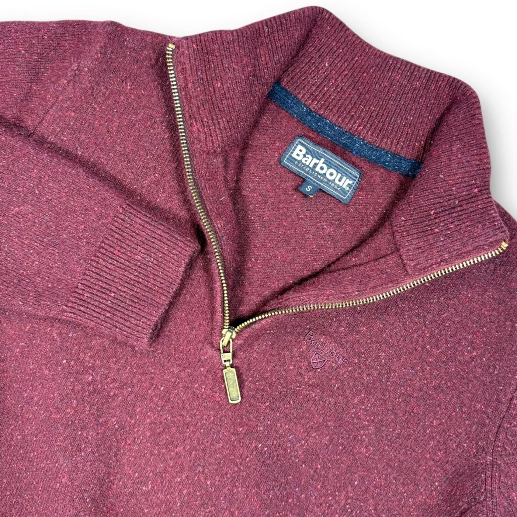 Barbour Barbour Sweater Wool Blend Knit 1/4 Zip Burgundy Speckled Size S Womens Pullover Mock Neck Long Sleeve Regular Unisex Adults Recycled Text: None Size S / US 4 / IT 40 - 2 Thumbnail
