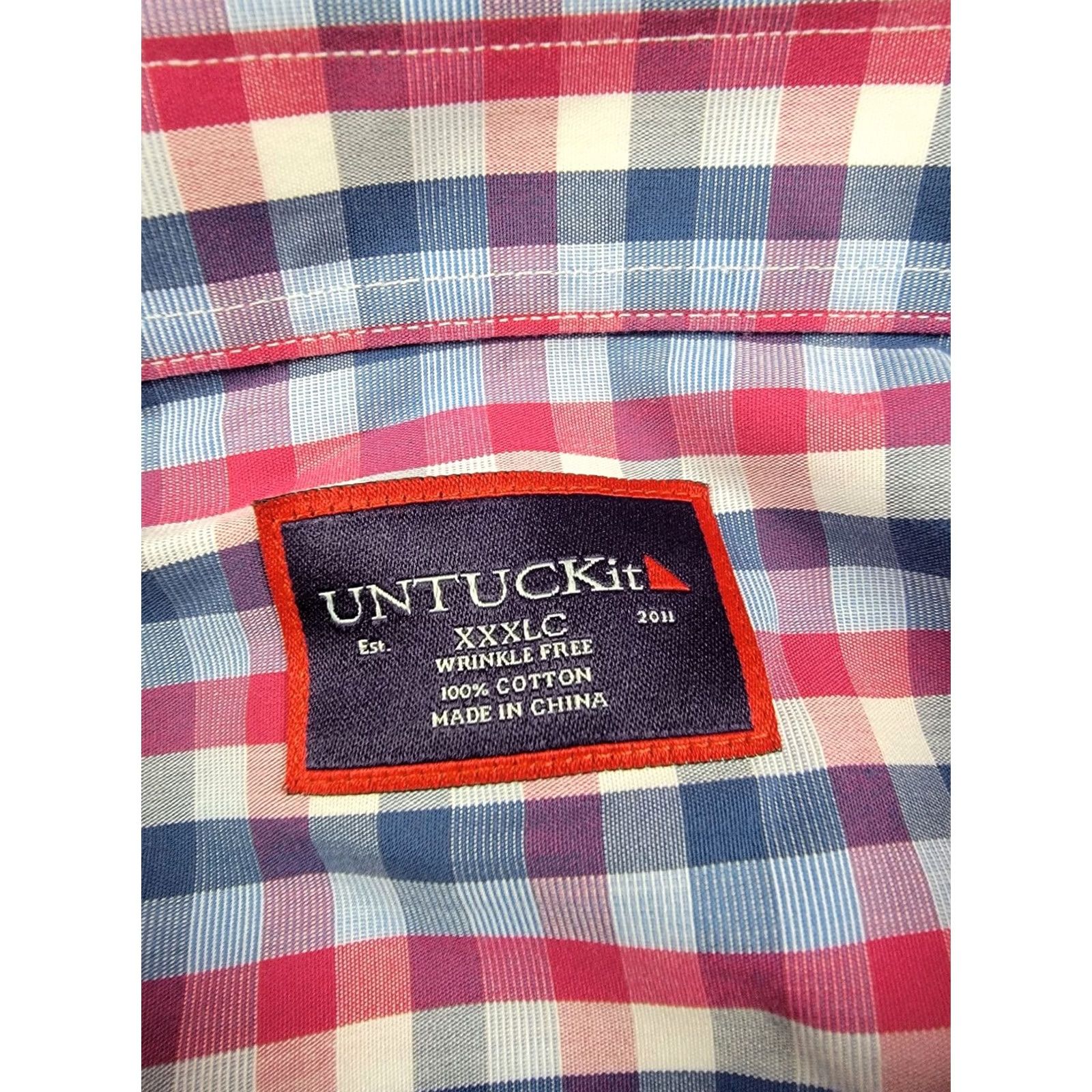 UNTUCKit UNTUCKit Shirt Mens 3XLC Red White Blue Plaid Check Wrinkle Free Redding WF Button-Up Collar Spread Size US XXL / EU 58 / 5 - 3 Thumbnail
