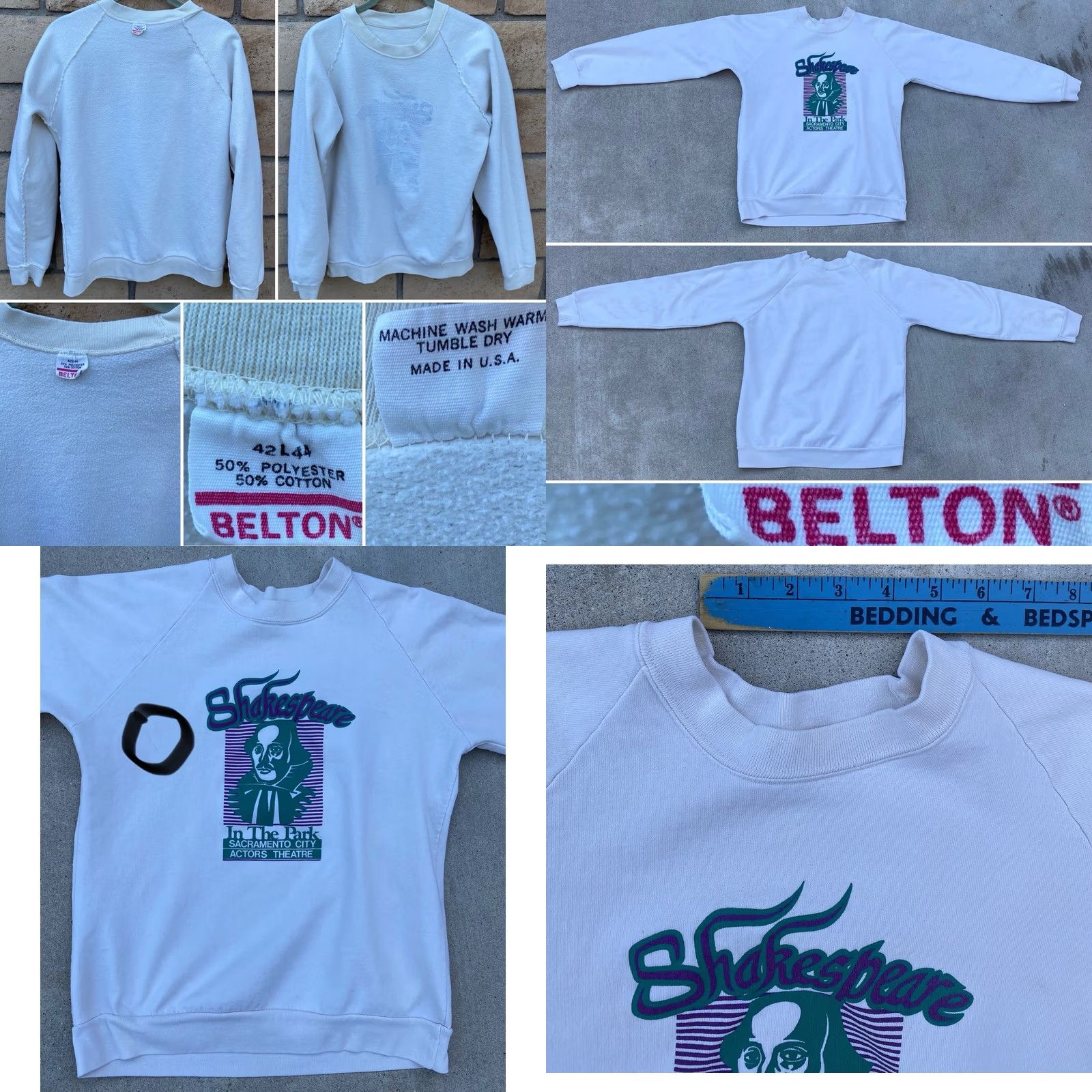 Vintage Vintage Shakespeare In The Park Sacramento City Actors Theatre Raglan Sweatshirt Mens L Ivory Graphic Print Pullover Long Sleeve 1980s Size US L / EU 52-54 / 3 - 10 Thumbnail