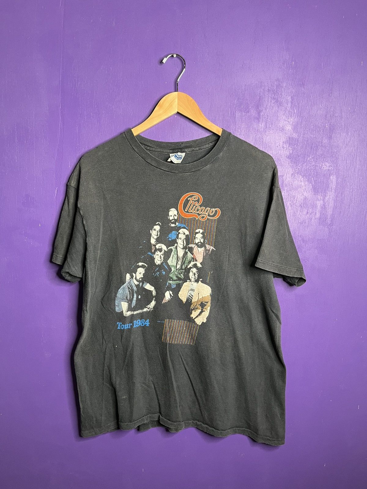 image of Band Tees x Tour Tee Vintage 1984 Chicago Band Members Tour T-Shirt in Black, Men's (Size Large)