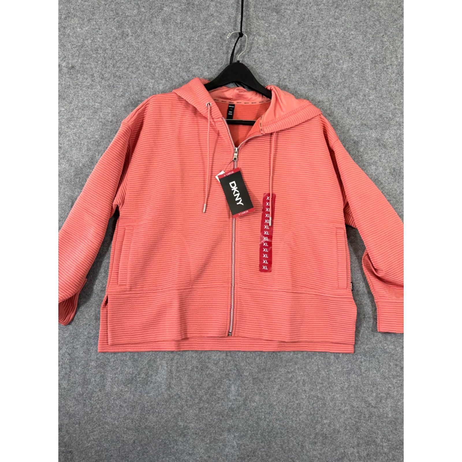 DKNY DKNY Hoodie Womens XL Full Zip Outdoor NWT Pink Rose Ribbed Long Sleeve Bag? Size XL / US 12-14 / IT 48-50 - 3 Thumbnail