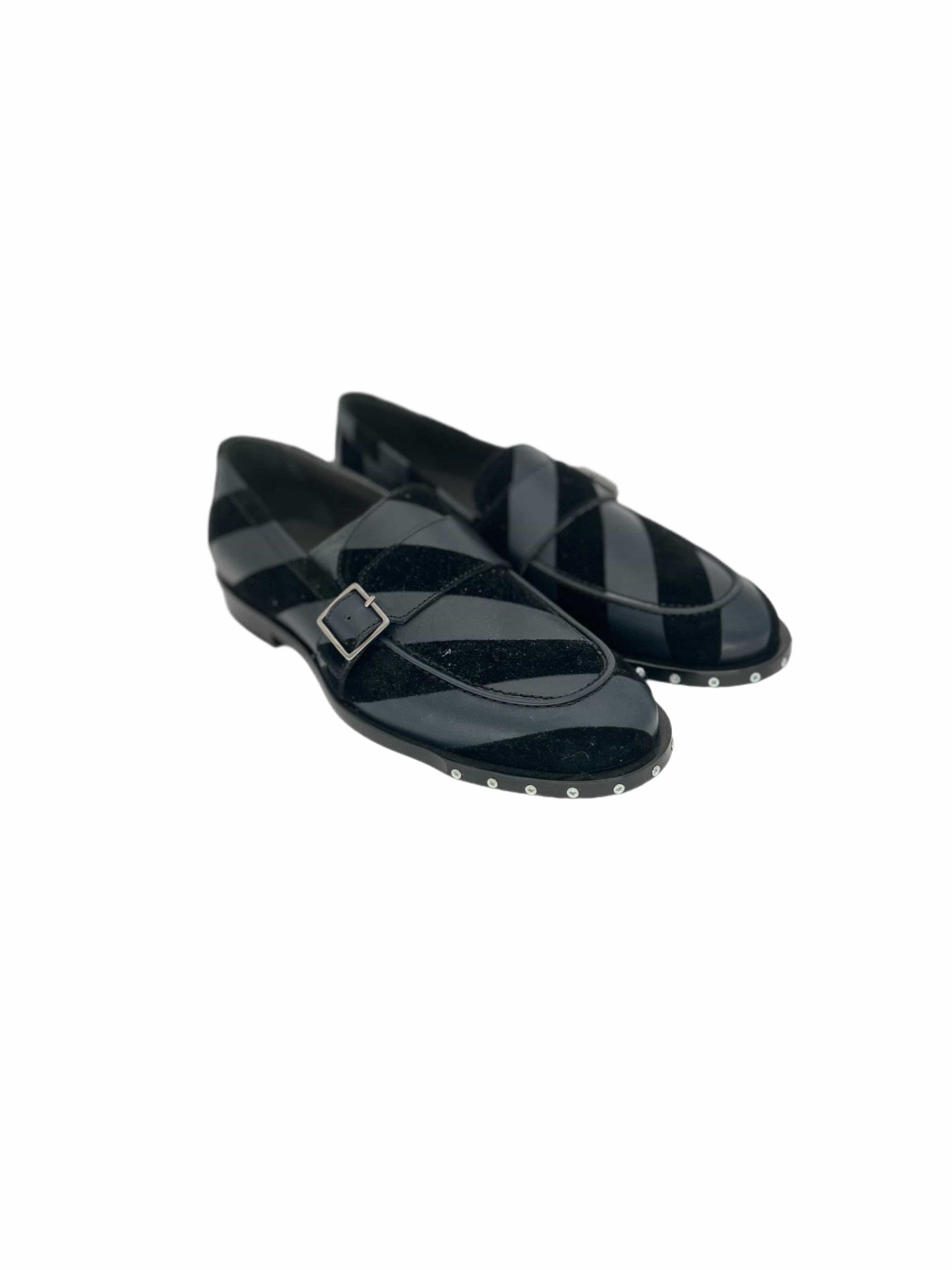 Black Velvet Strap Buckle Leather Shoes