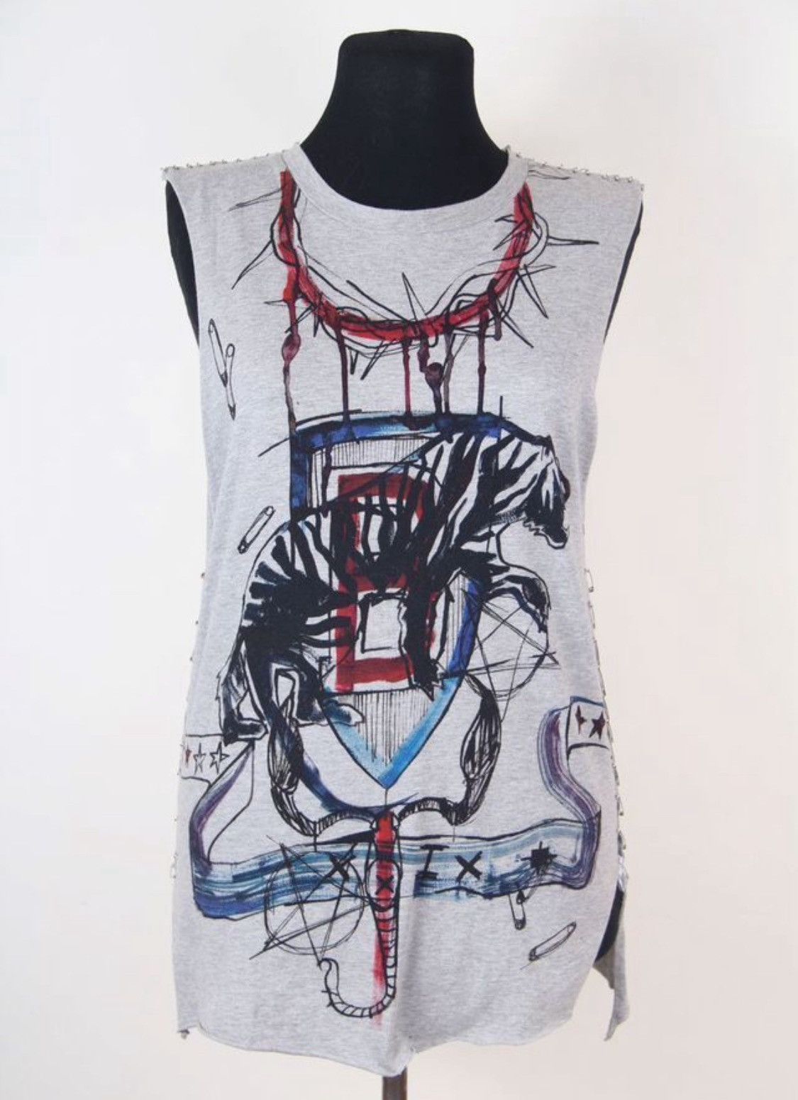 Balmain Balmain SS2011 Decarnin Punk Graffiti Silver Pin Ripped Top Size S / US 4 / IT 40 - 1 Thumbnail