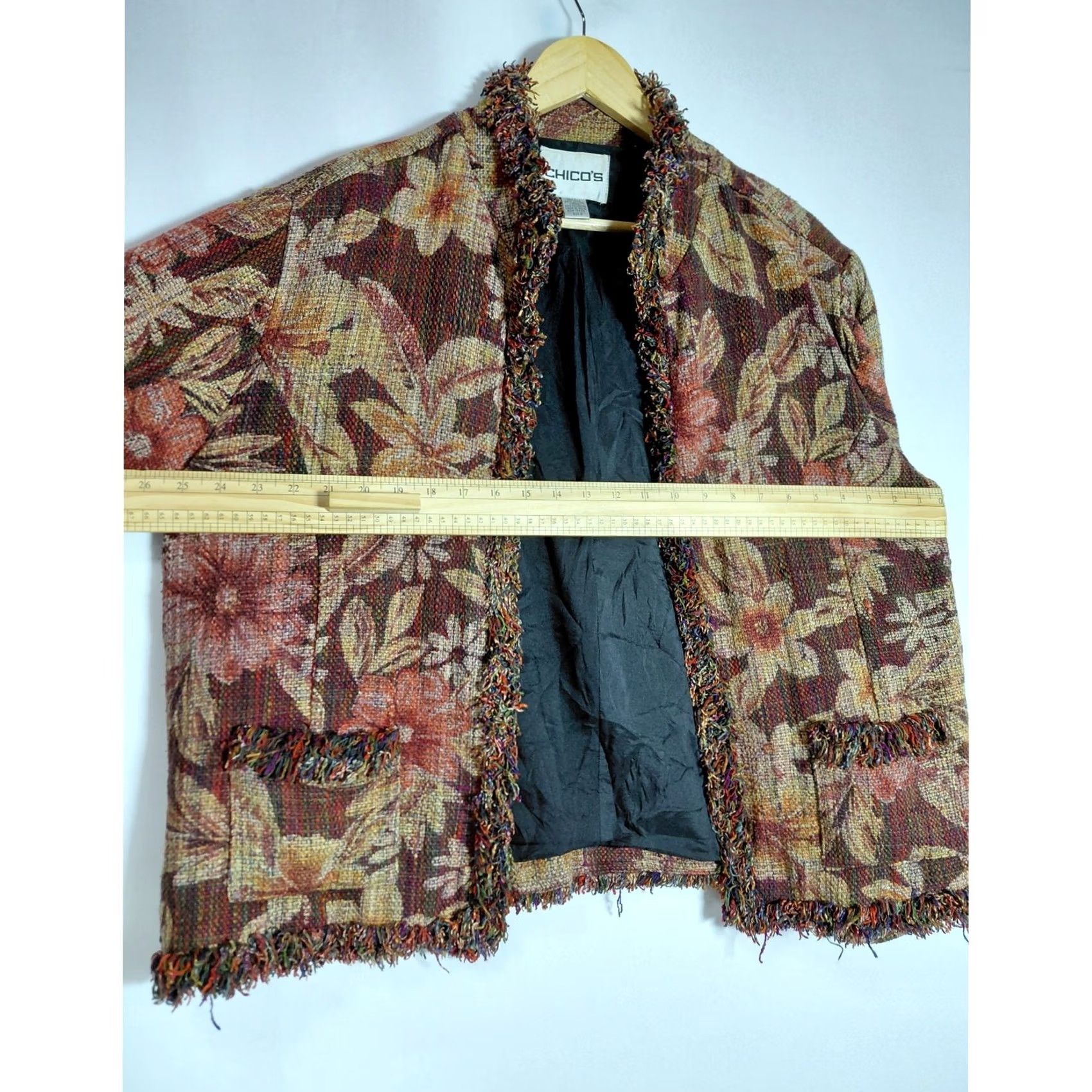 Vintage Chico's Floral Jacket Brown Silk Blend Long Sleeve Women 3 Fringe Layered Lightweight Woven Vintage No Size XS / US 0-2 / IT 36-38 - 7 Thumbnail