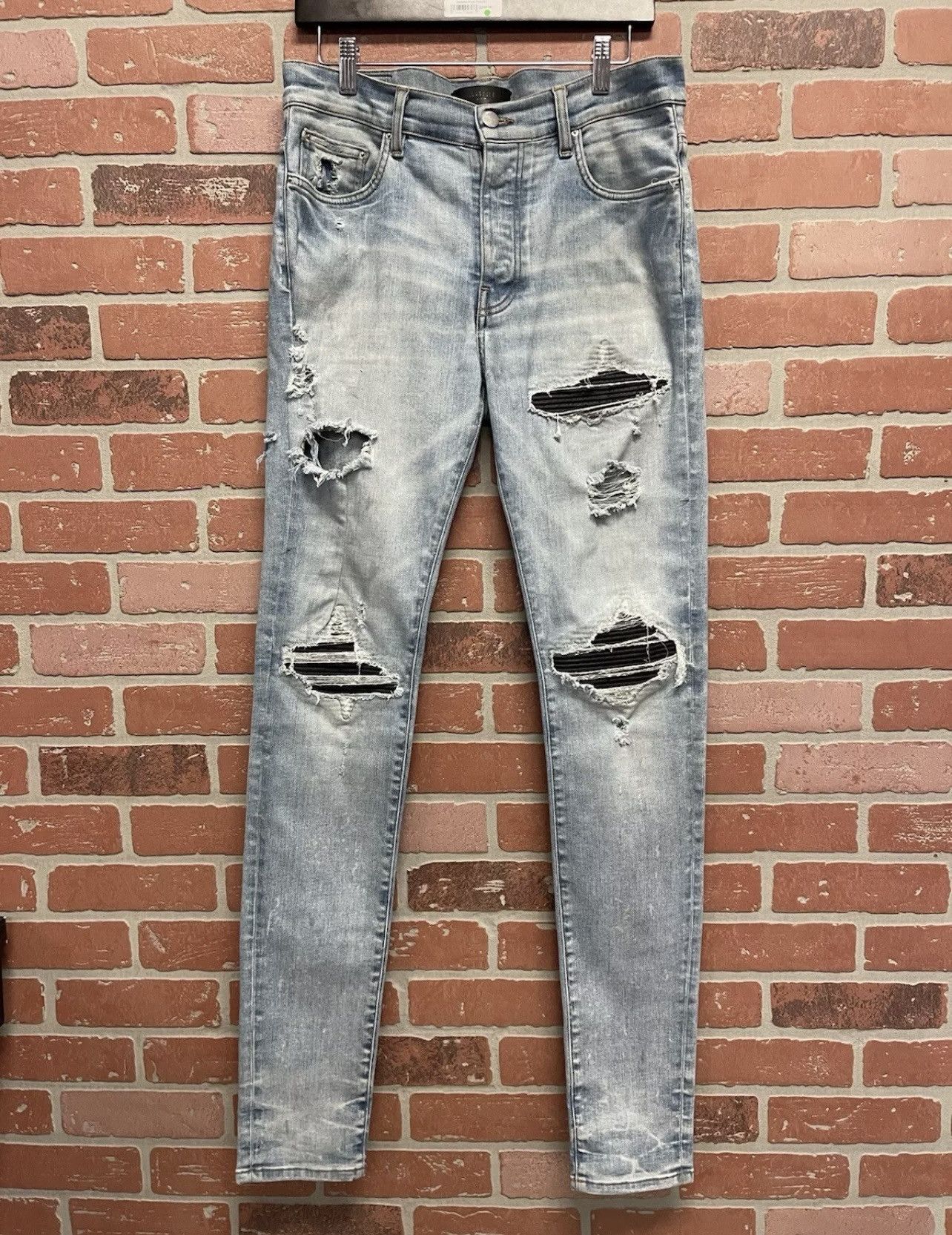 Amiri Size 32 - Amiri Black Patches Light Blue MX1 Skinny Jeans 