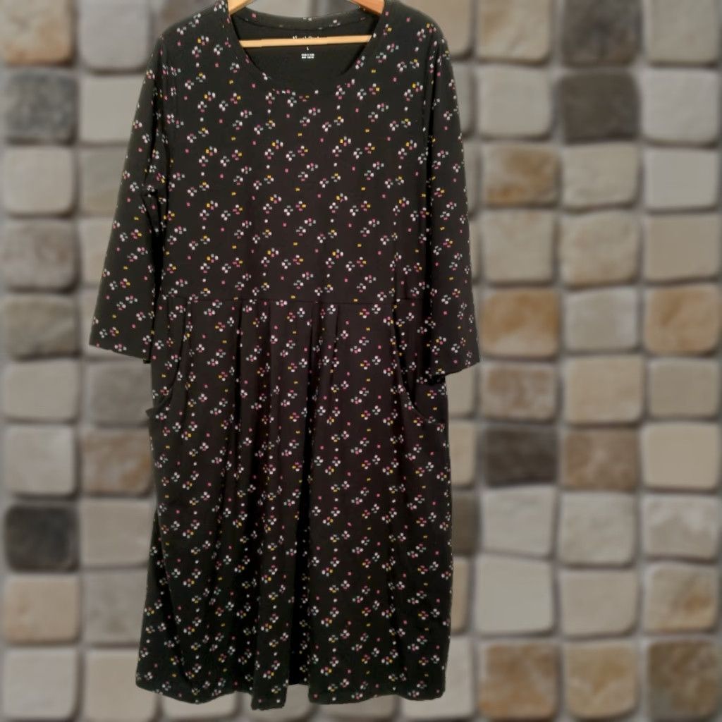 Vintage NORTHSTYLE Abstract Midi Shirt Dress Large Navy Blue Purple Long Sleeve Womens Size L / US 10 / IT 46 - 1 Thumbnail