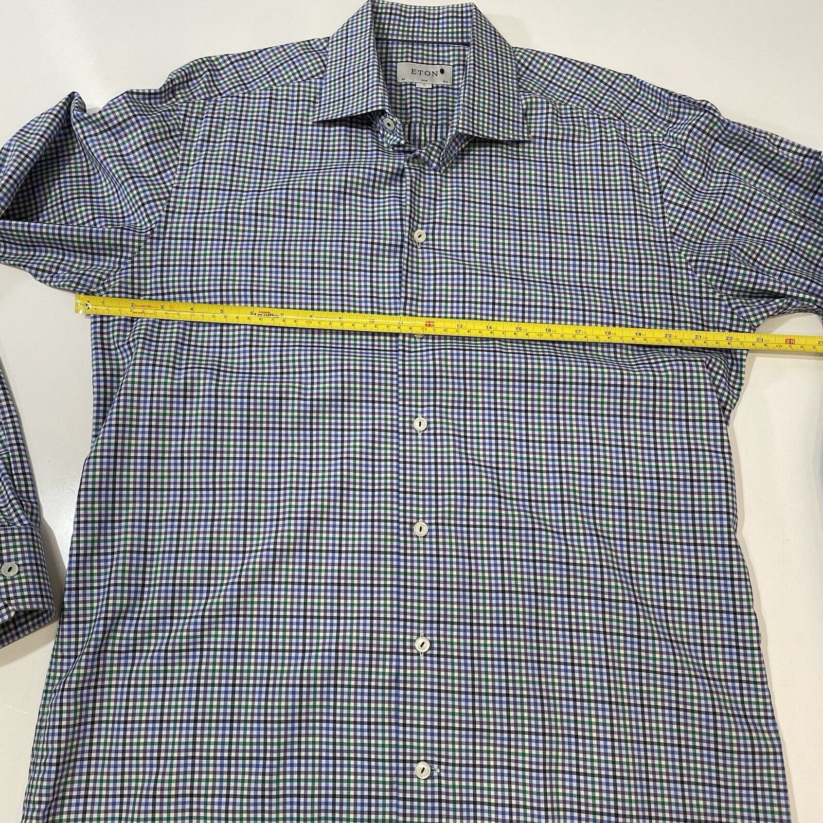 Eton Eton Dress Shirt Men’ XL Blue Green Plaid Fine Twill 44 17.5 Size US XL / EU 56 / 4 - 6 Thumbnail