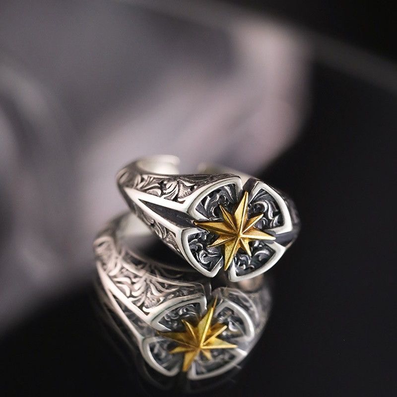 Sterling Silver × Vintage Resizable 925 Sterling Silver North Star Ring Size ONE SIZE - 2 Thumbnail