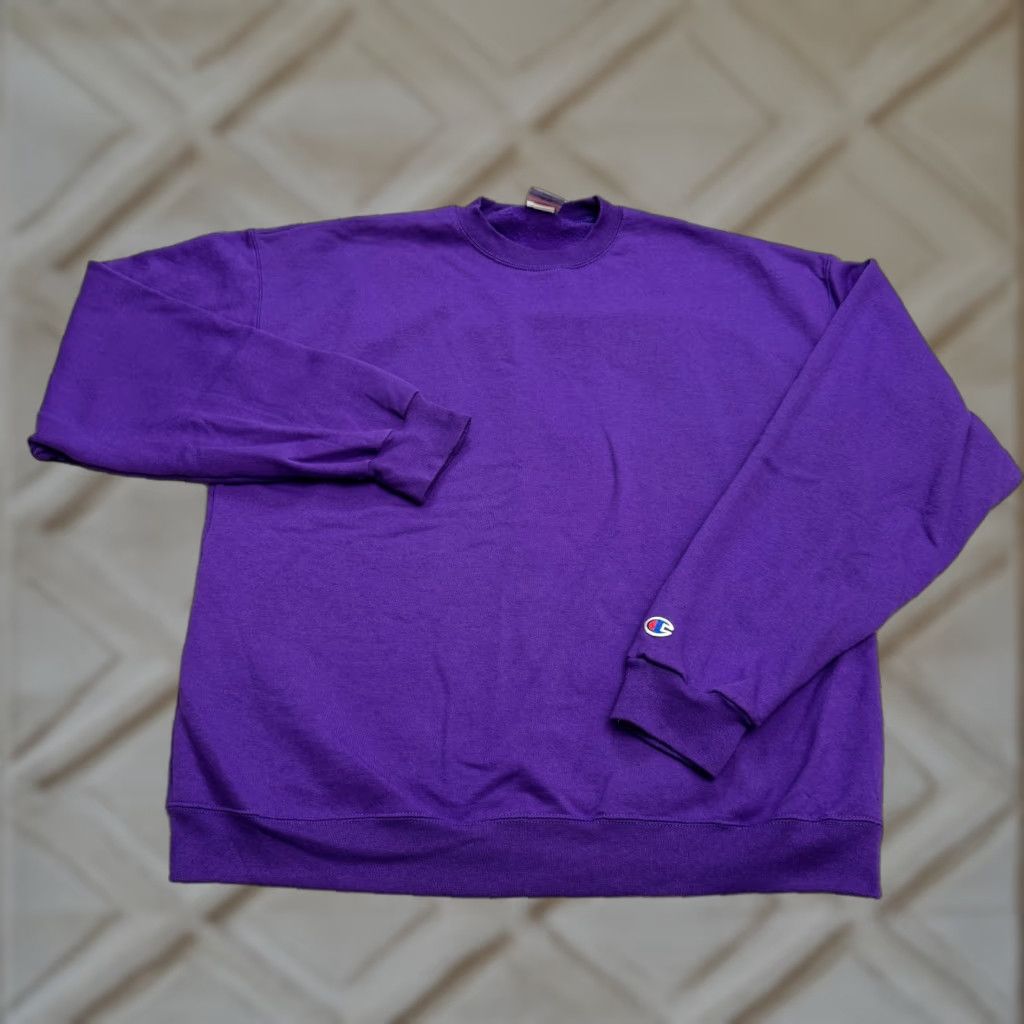 Champion Sweatshirt Vintage Y2K Pullover Mens XL Purple Fleece Crew Neck, Regular Fit, 90s Sports Style