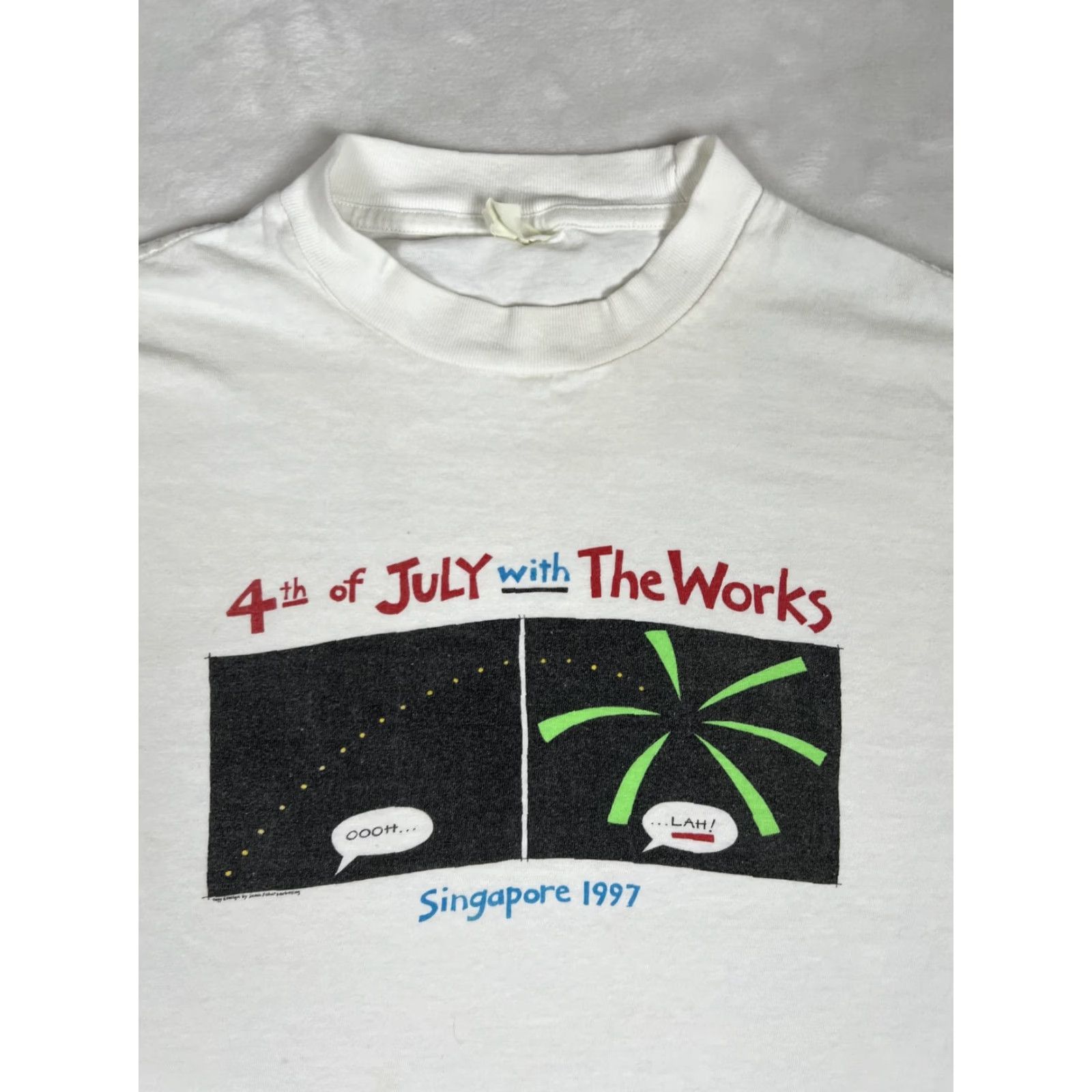 Vintage VINTAGE Singapore 1997 4th Of July Shirt Fireworks Graphic White Mens XL T-Shirt Graphic Print Holiday Patriotic 90s Size US XL / EU 56 / 4 - 2 Thumbnail