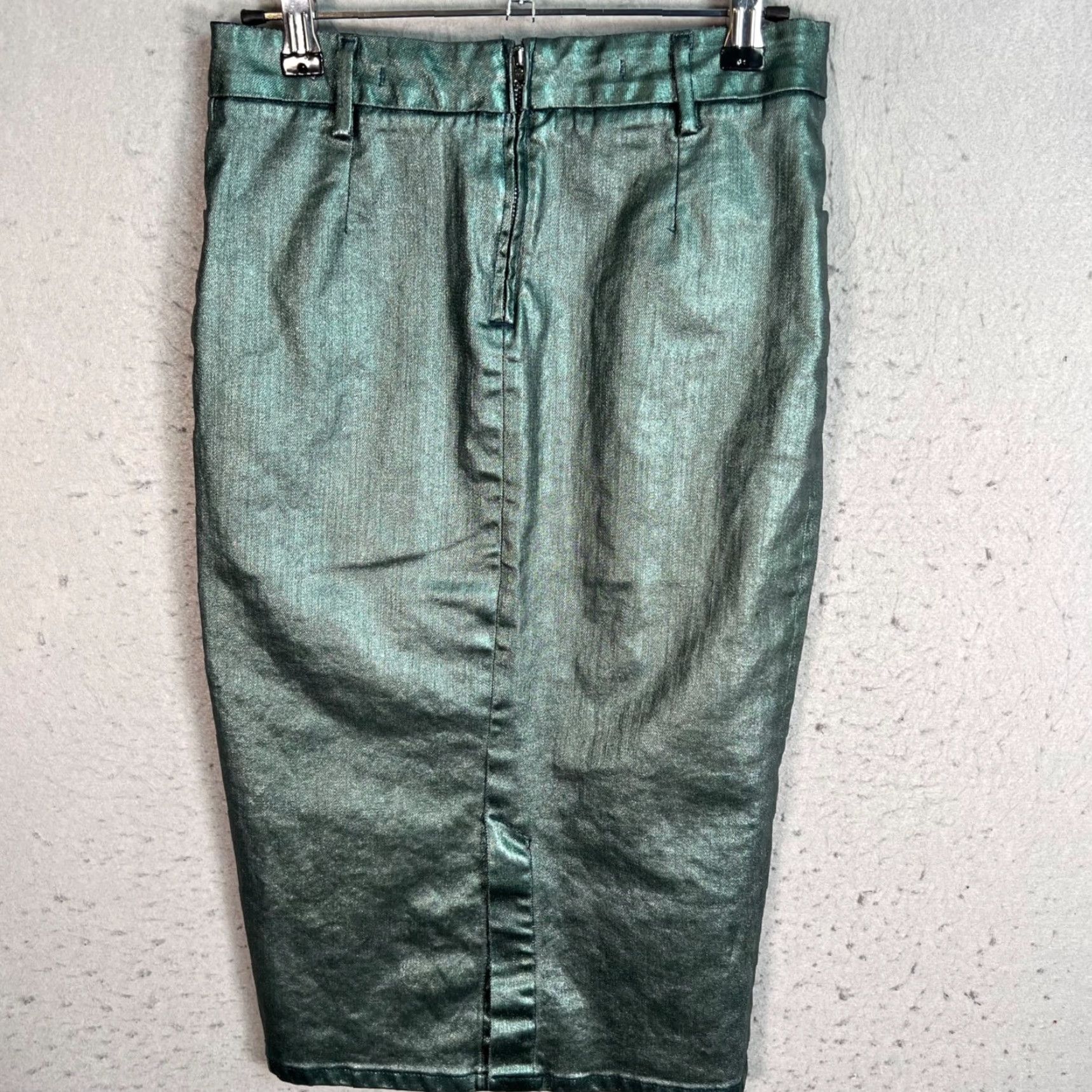 Zara Zara Woman Skirt XS Metallic Green Pencil Cotton Blend Size 26" / US 2 / IT 38 - 2 Thumbnail