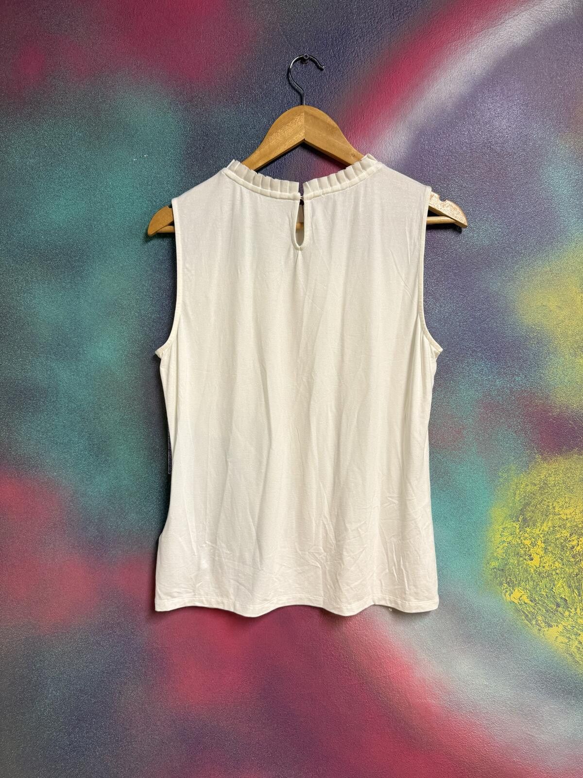 Other Hobbs London White Sleeveless Ruffle Mock Neck Top Size M / US 6-8 / IT 42-44 - 5 Thumbnail
