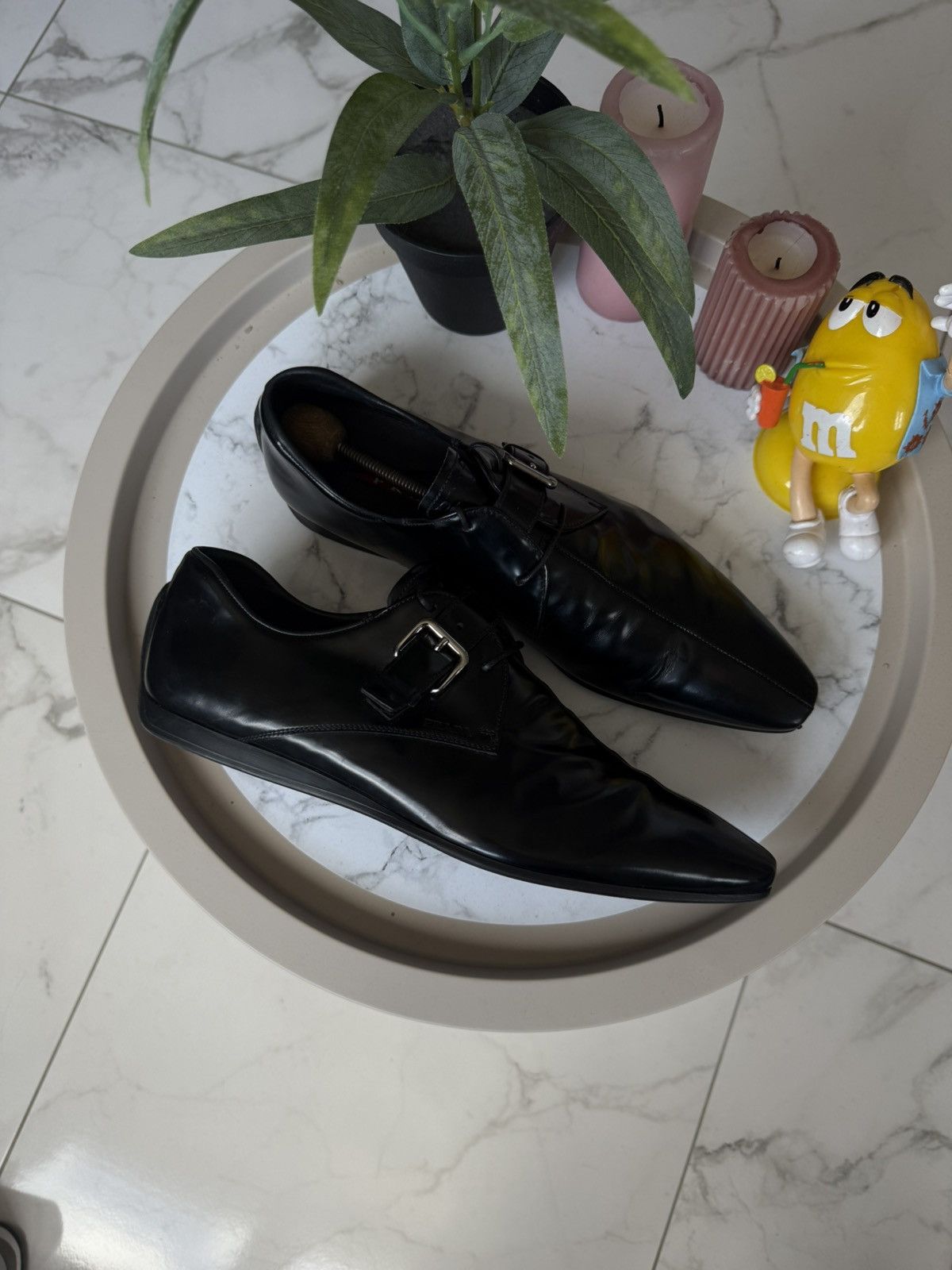 Leather Prada Black Solid Casual Shoes For Men (Size 7)