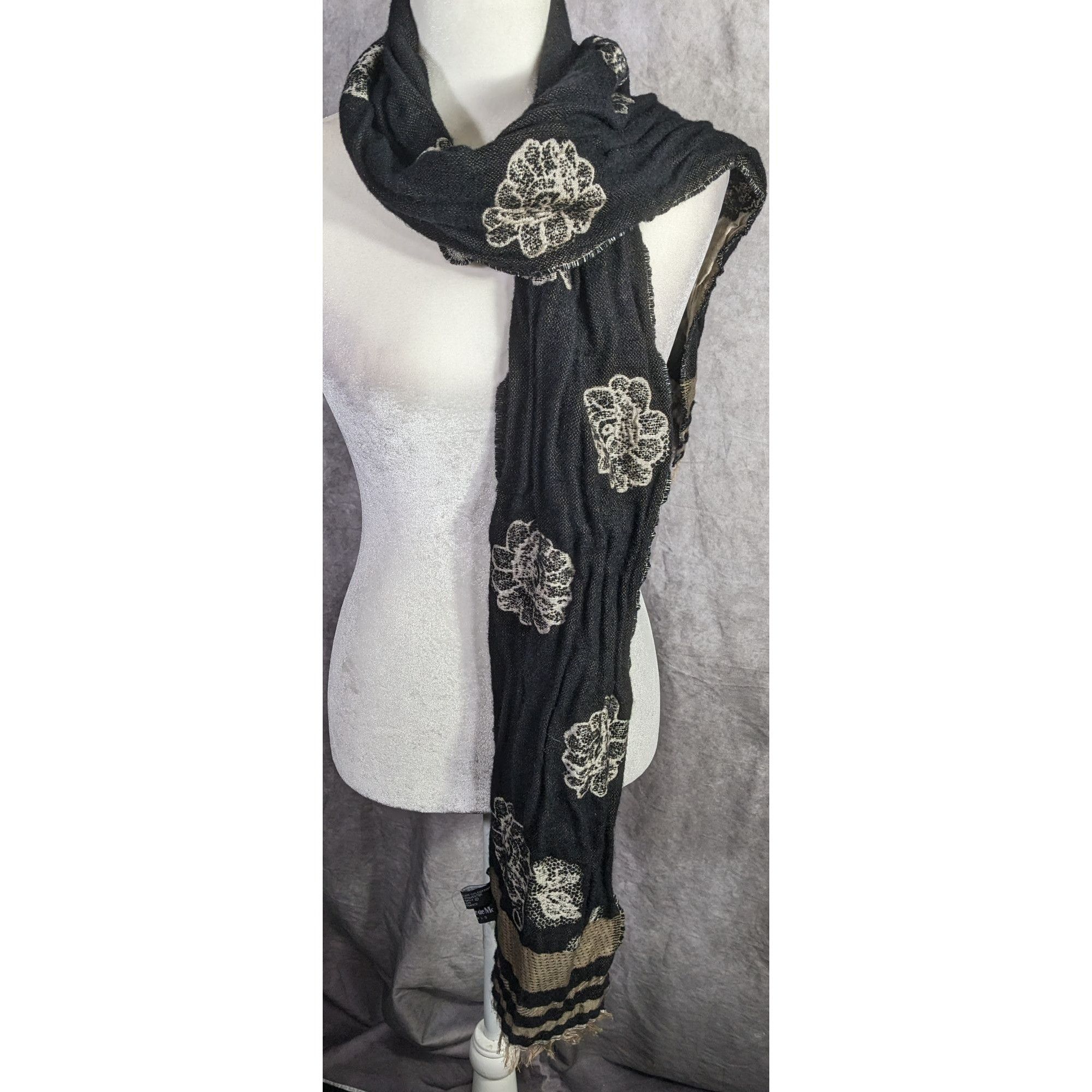 Other Vintage Guillaume De Mon Paris Black Floral Scarf Made In Fr Size ONE SIZE - 10 Thumbnail