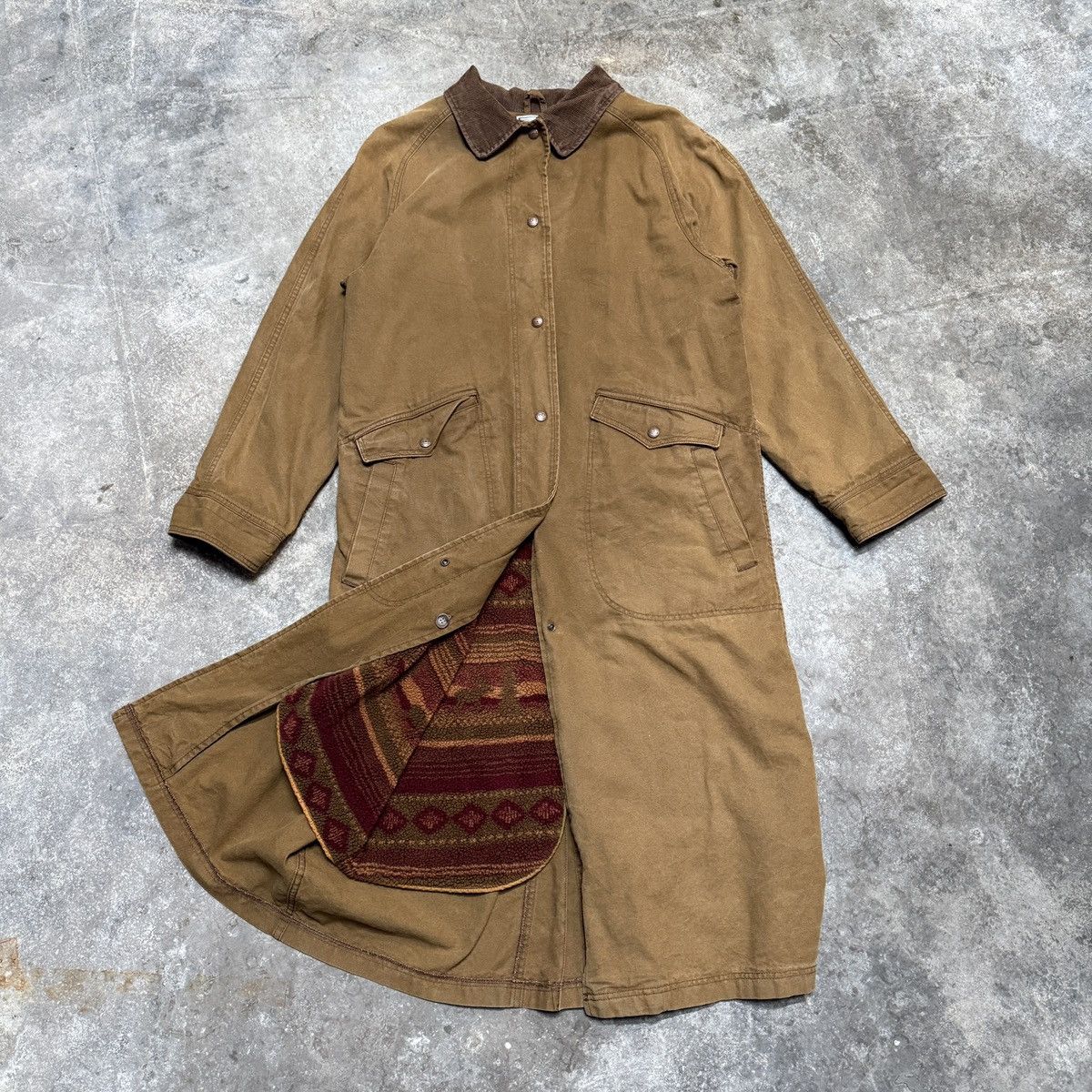 L.L. Bean Vintage LL Bean Aztec Fleece Lined Womens Canvas Long Button Size US M / EU 48-50 / 2 - 1 Thumbnail
