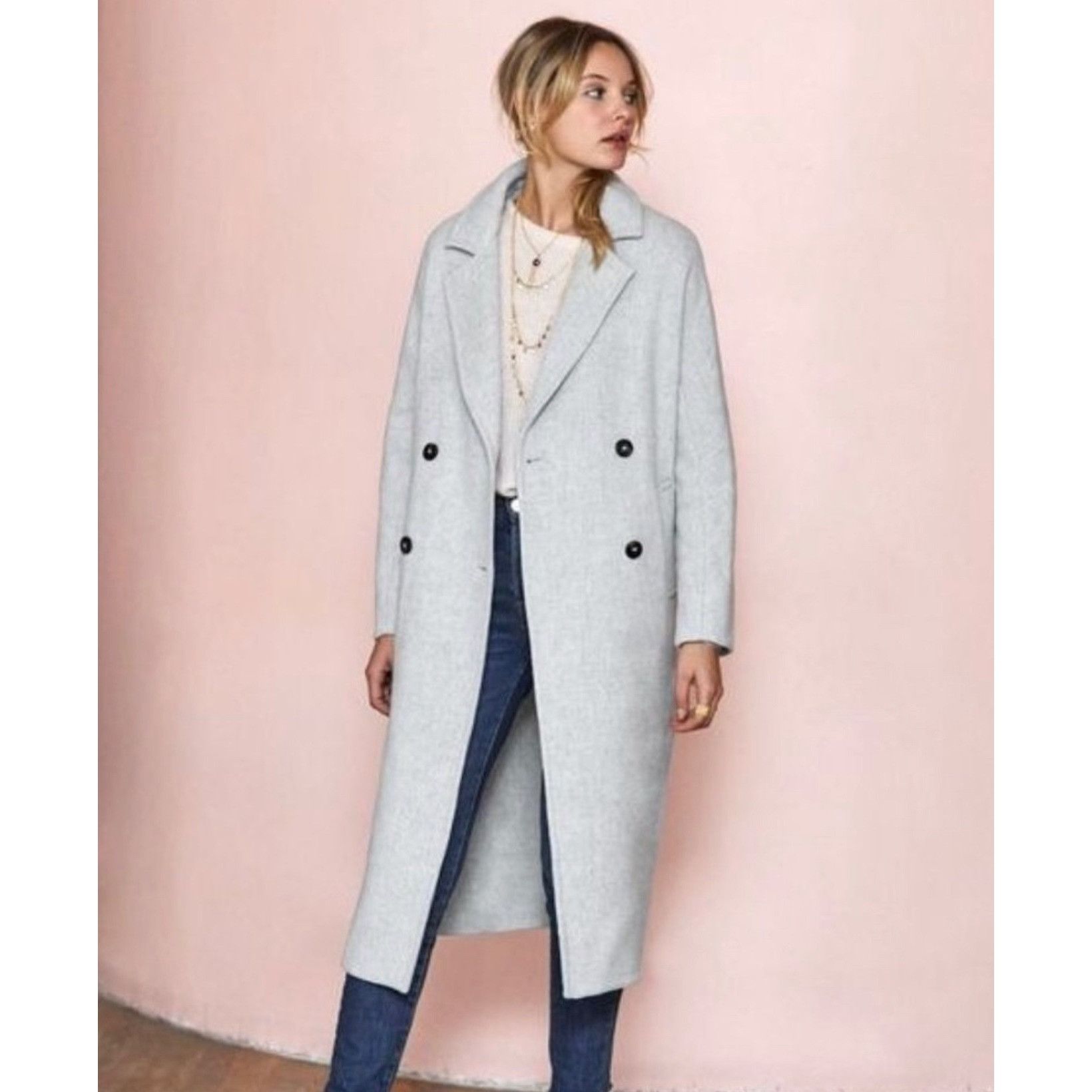 image of Sezane Jim Wool Grey Long Coat Sz38 Us 6 Oversize Bust 42, Women's (Size Medium)