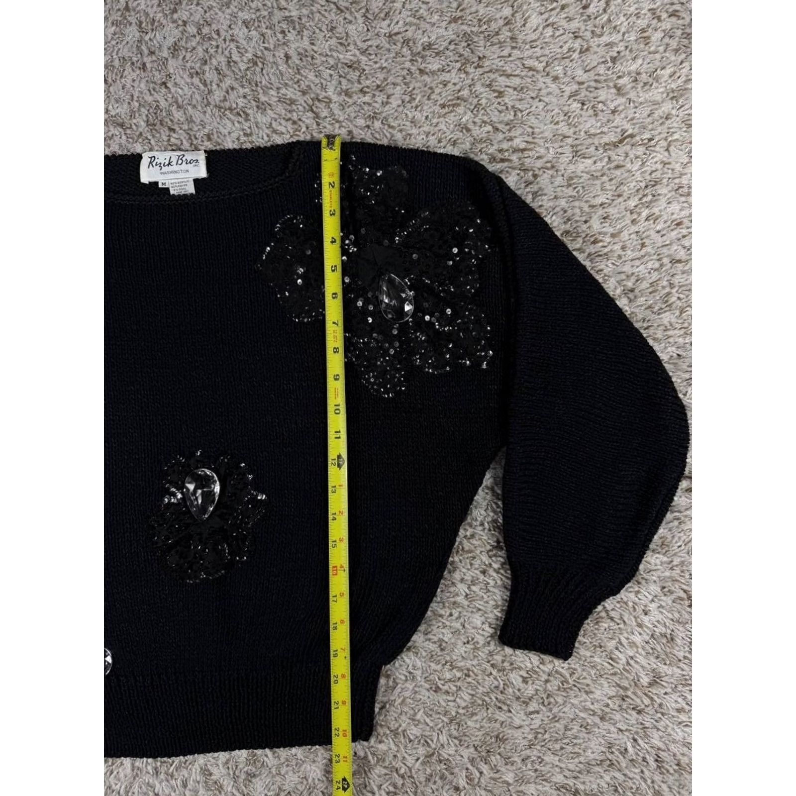 Vintage VINTAGE Rizik Bros Washington Sweater Black Size M Hand Knit Beaded Floral Womens Size M / US 6-8 / IT 42-44 - 4 Thumbnail