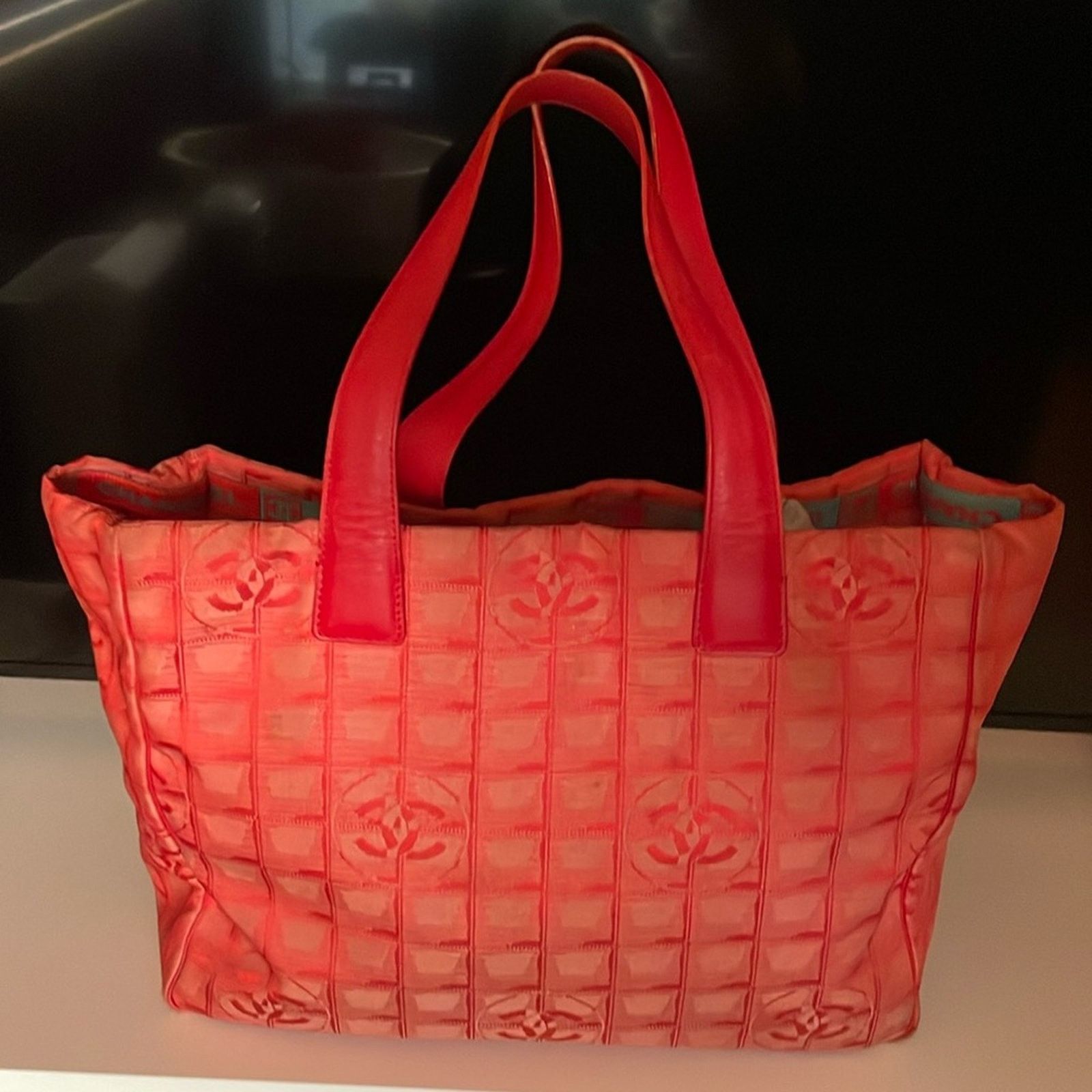Chanel Traveline Canvas Tote Bag Orange/Red - Pre-Loved