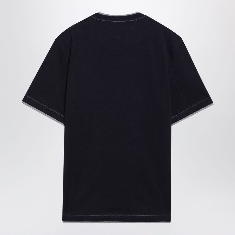 Brunello Cucinelli o1d2blof0226 Short Sleeve T-Shirt in Navy Blue Size US L / EU 52-54 / 3 - 2 Thumbnail