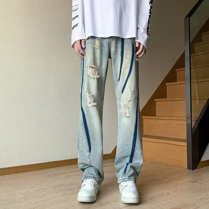 Japanese Brand Retro loose wide leg ripped jeans Size US 32 / EU 48 - 1 Thumbnail