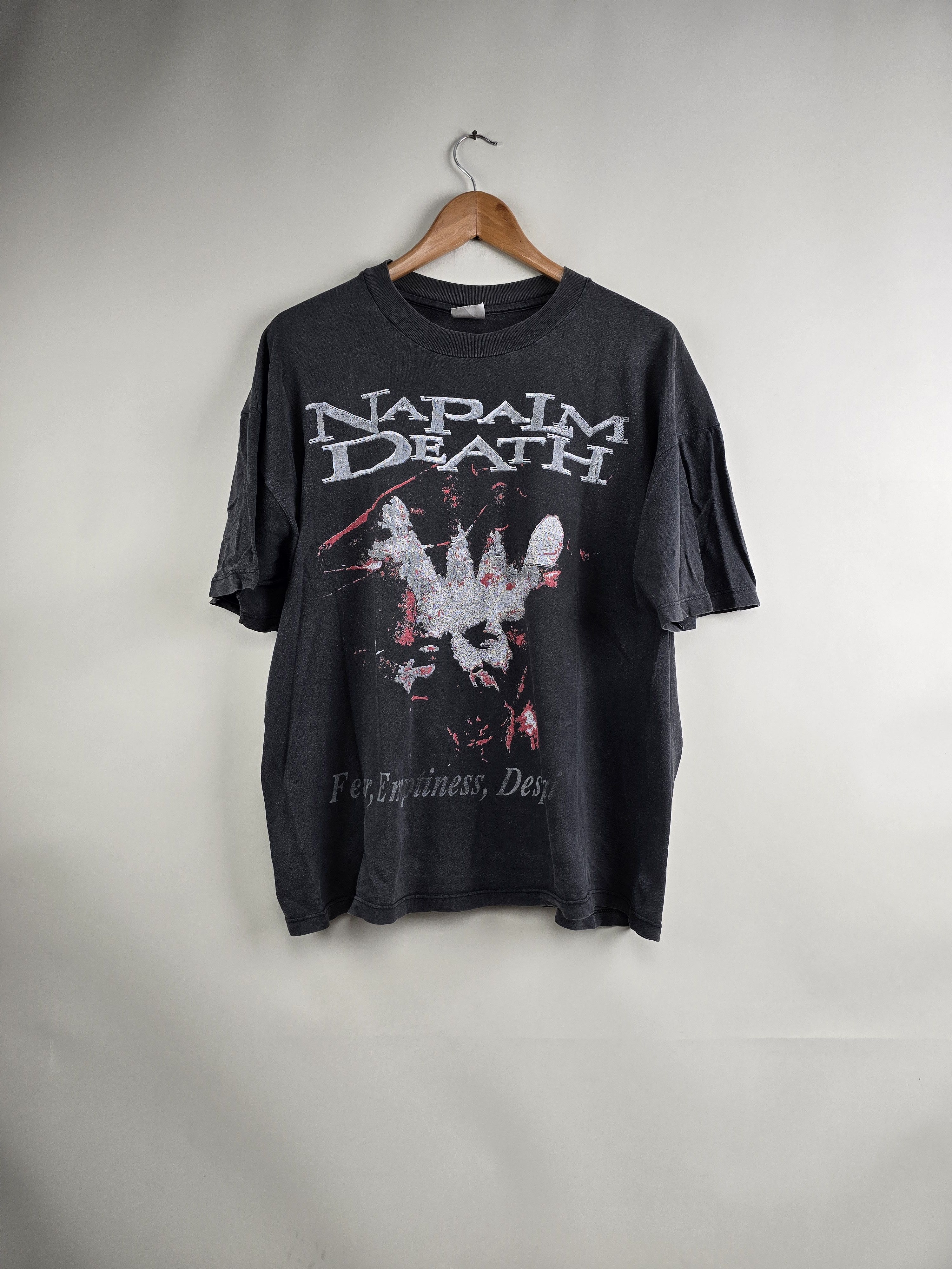 image of Band Tees x Rock Tees 90's Napalm Death Fear Emptiness Despair XL 23" 26" in Black, Men's