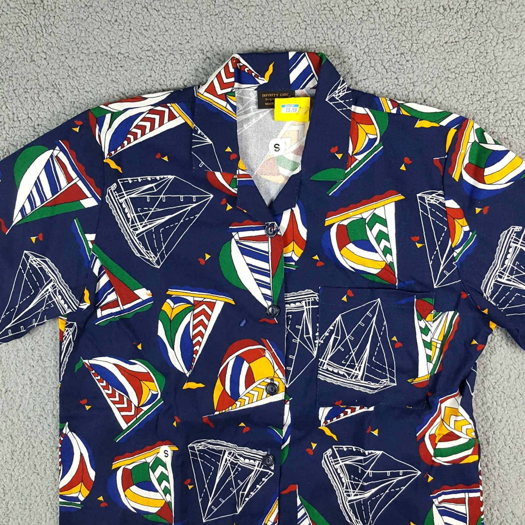 Nautica VINTAGE Infinity Chic Nautical Print Short Sleeve Button-Up Shirt S Blue 90s Casual Mens Size US S / EU 44-46 / 1 - 2 Thumbnail