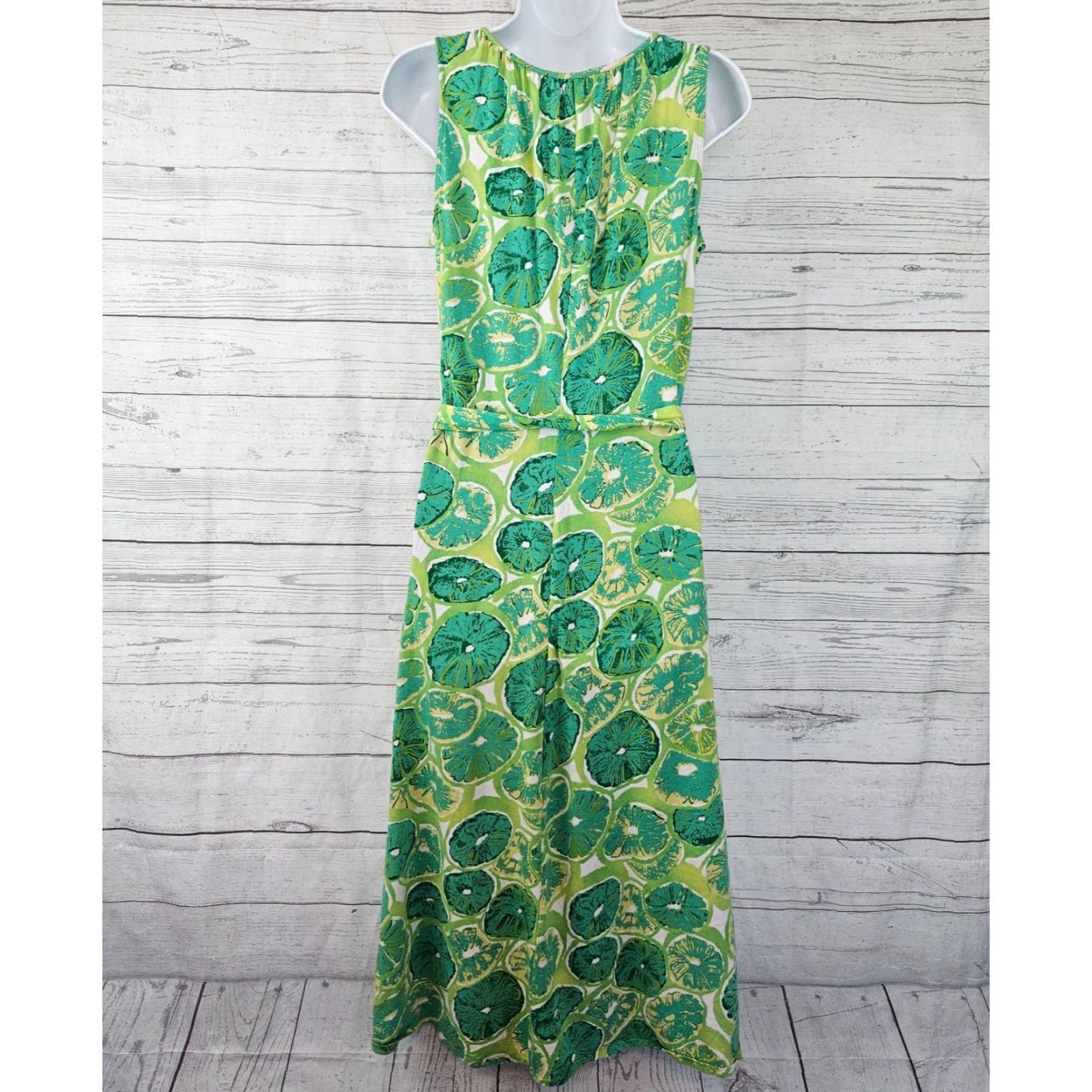 Lands' End Lands End Dress Womens Sz Small Tall Green White Sleeveless Belted Size S / US 4 / IT 40 - 3 Thumbnail