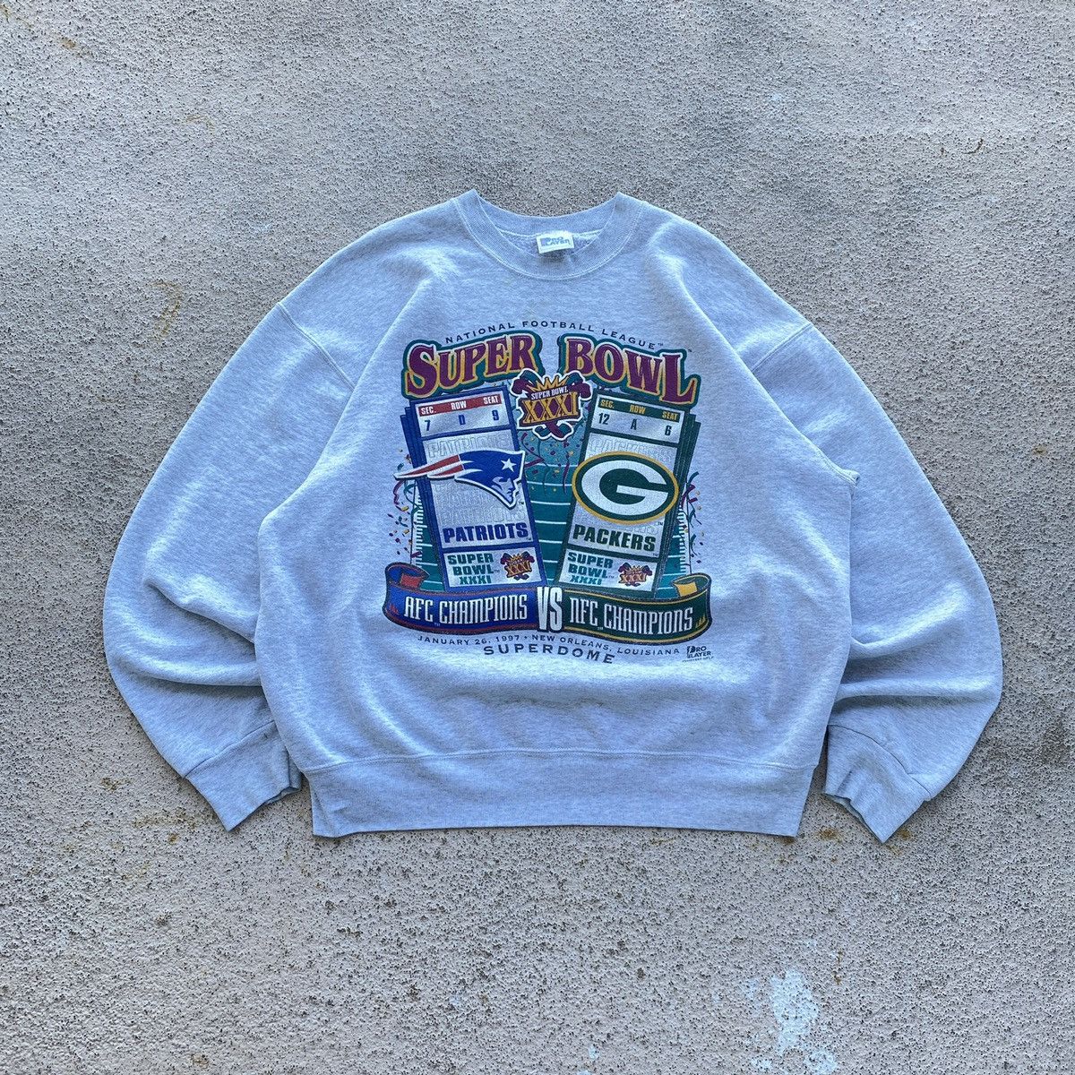 NFL × Vintage Vintage 1997 SuperBowl 31 XXXI Patriots Packers Sweatshirt Size US XL / EU 56 / 4 - 1 Thumbnail