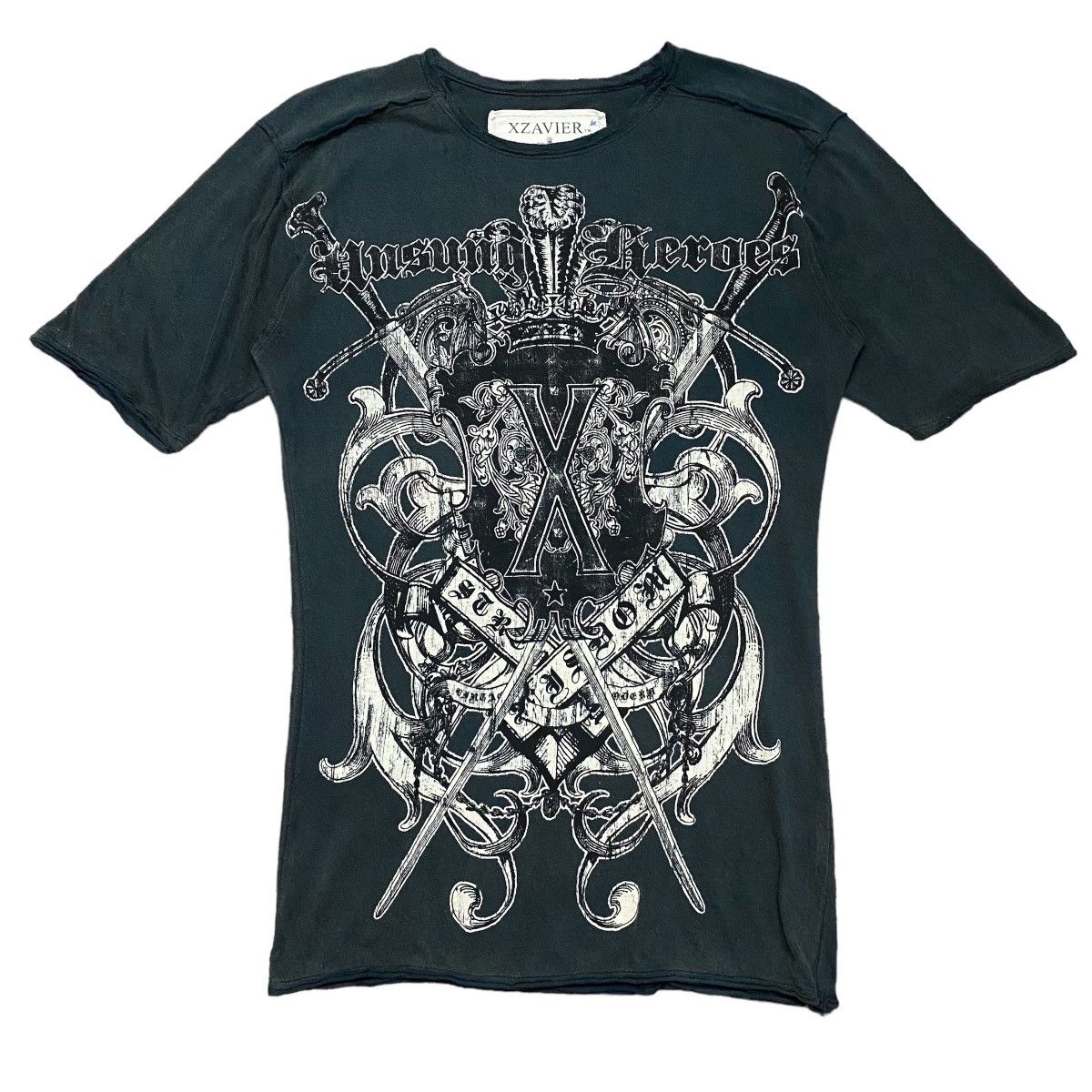 image of Affliction x Ed Hardy Xzavier Unsung Heroes Clothing Graphic Shirt in Grey, Men's (Size Small)