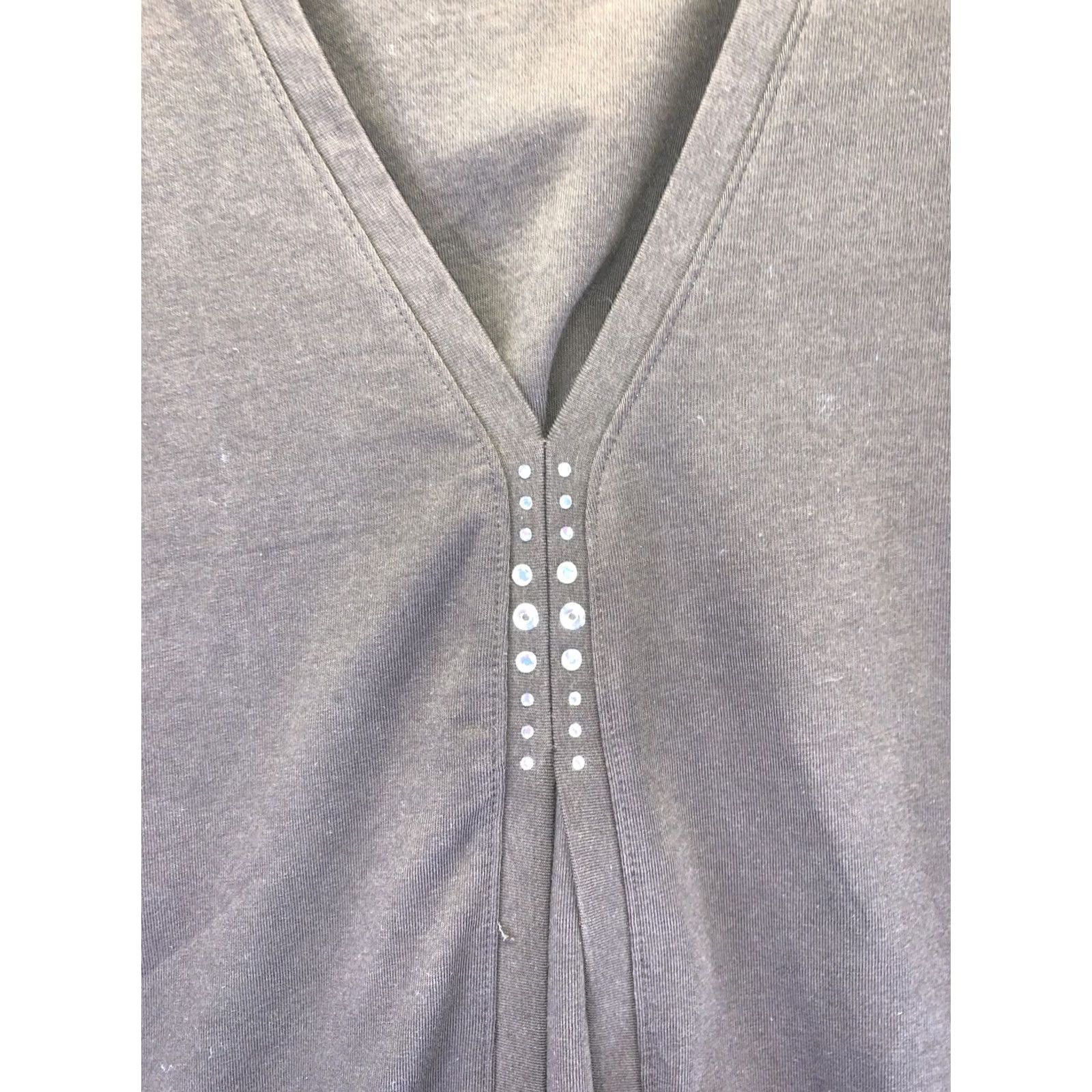 Vintage Christopher & Banks Womens Brown 3/4 Sleeve Rhinestone Embellish Top NWT-5655 Size L / US 10 / IT 46 - 2 Thumbnail