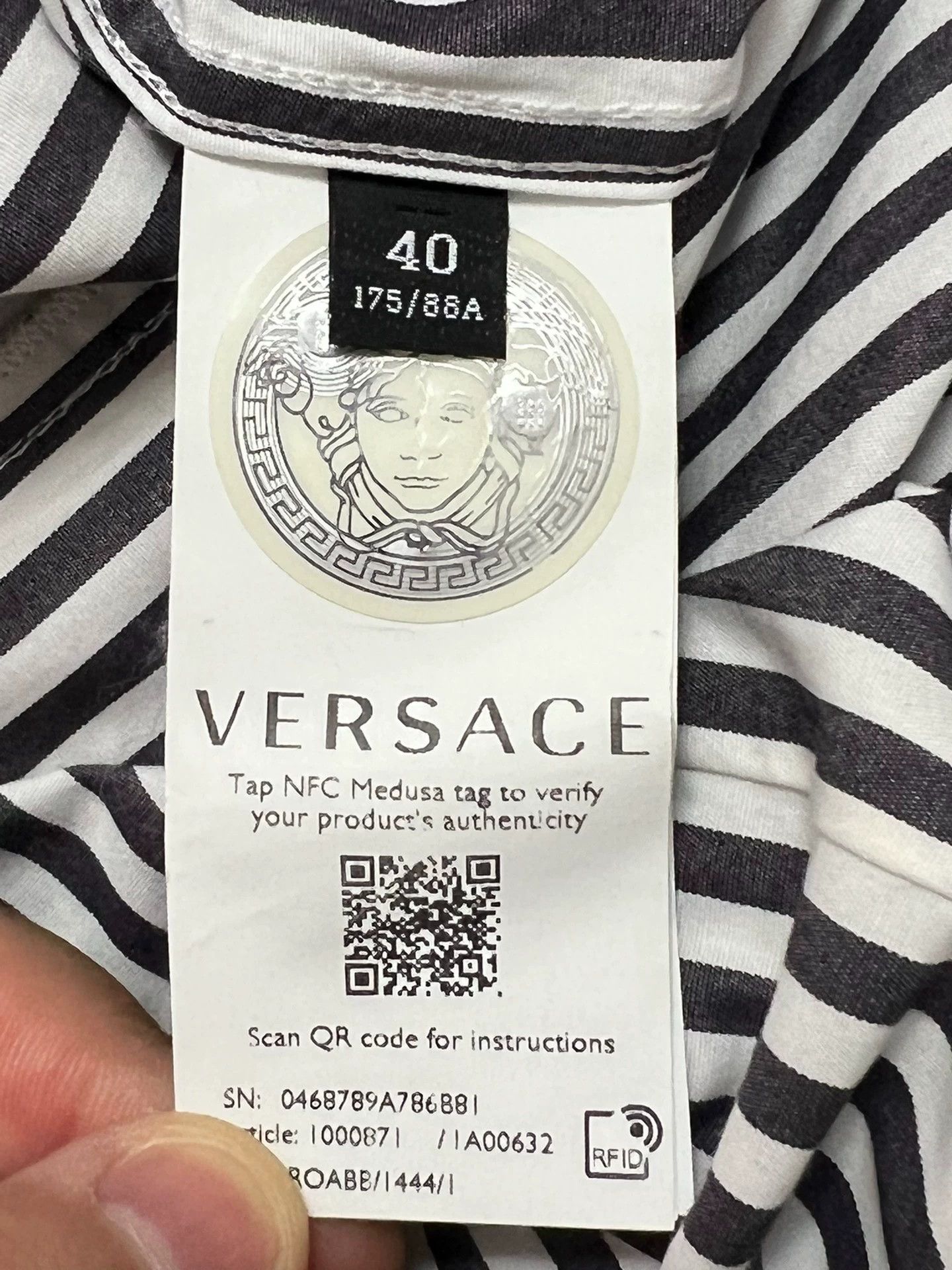 Versace Versace Men's OS White Brown Striped Shirt 40 Size US M / EU 48-50 / 2 - 4 Thumbnail