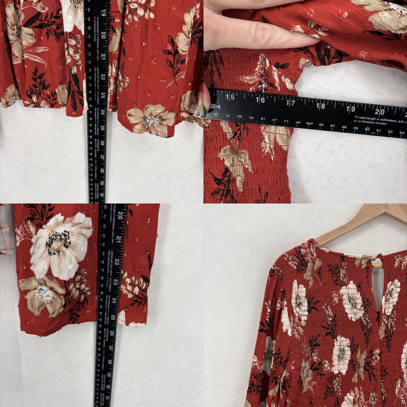 Torrid Torrid Shirt Womens 1X Red Floral Smocked Peplum Boho Bell Sleeve Top Blouse NWT Size XL / US 12-14 / IT 48-50 - 8 Thumbnail