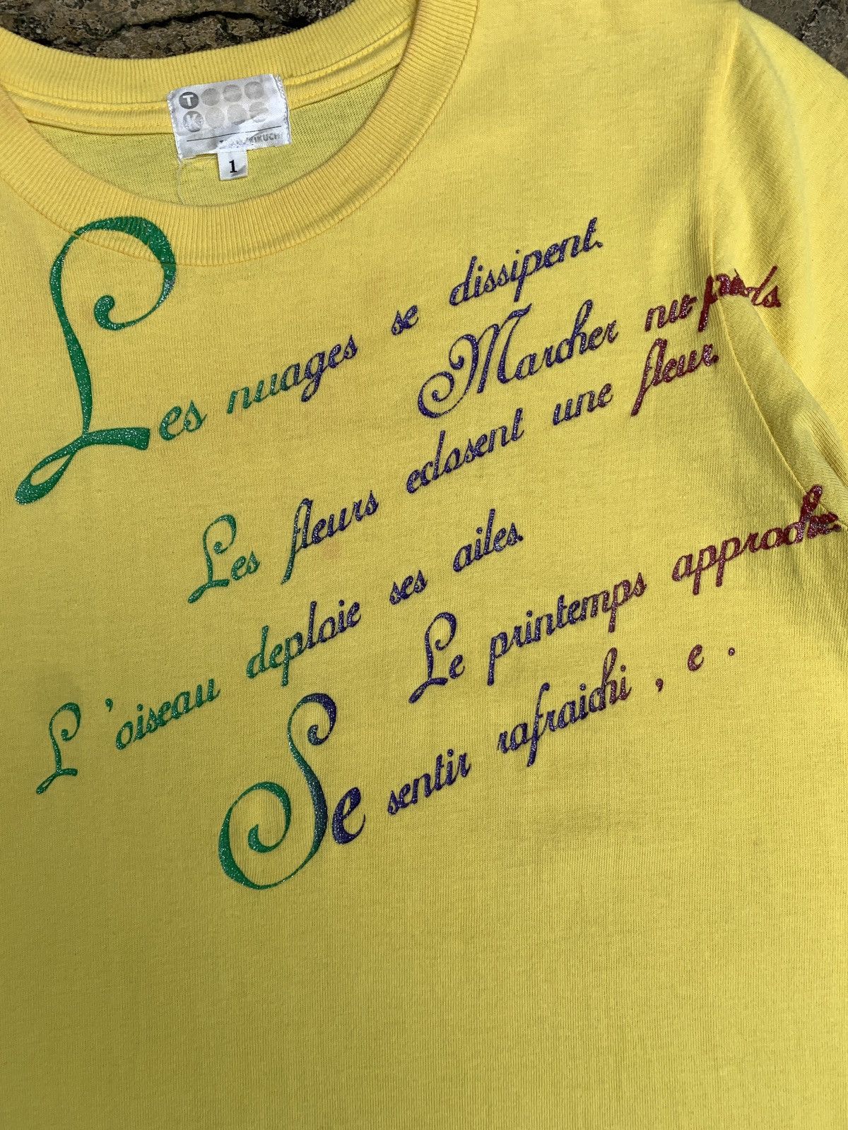 Japanese Brand × Takeo Kikuchi 2000s Takeo Kikuchi Japan Yellow France Poem Graphic Top Size M / US 6-8 / IT 42-44 - 3 Thumbnail