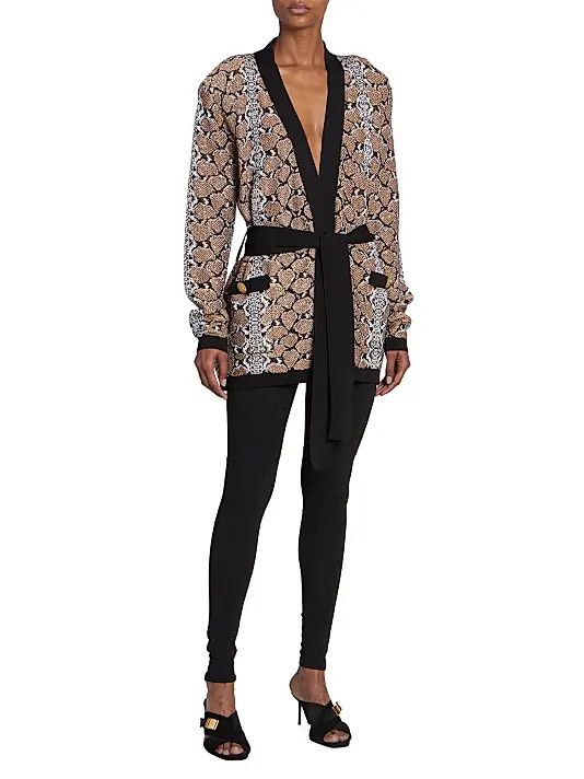 Balmain o1s1wg110825 Python Print Belted Cardigan in Brown Size S / US 4 / IT 40 - 6 Thumbnail