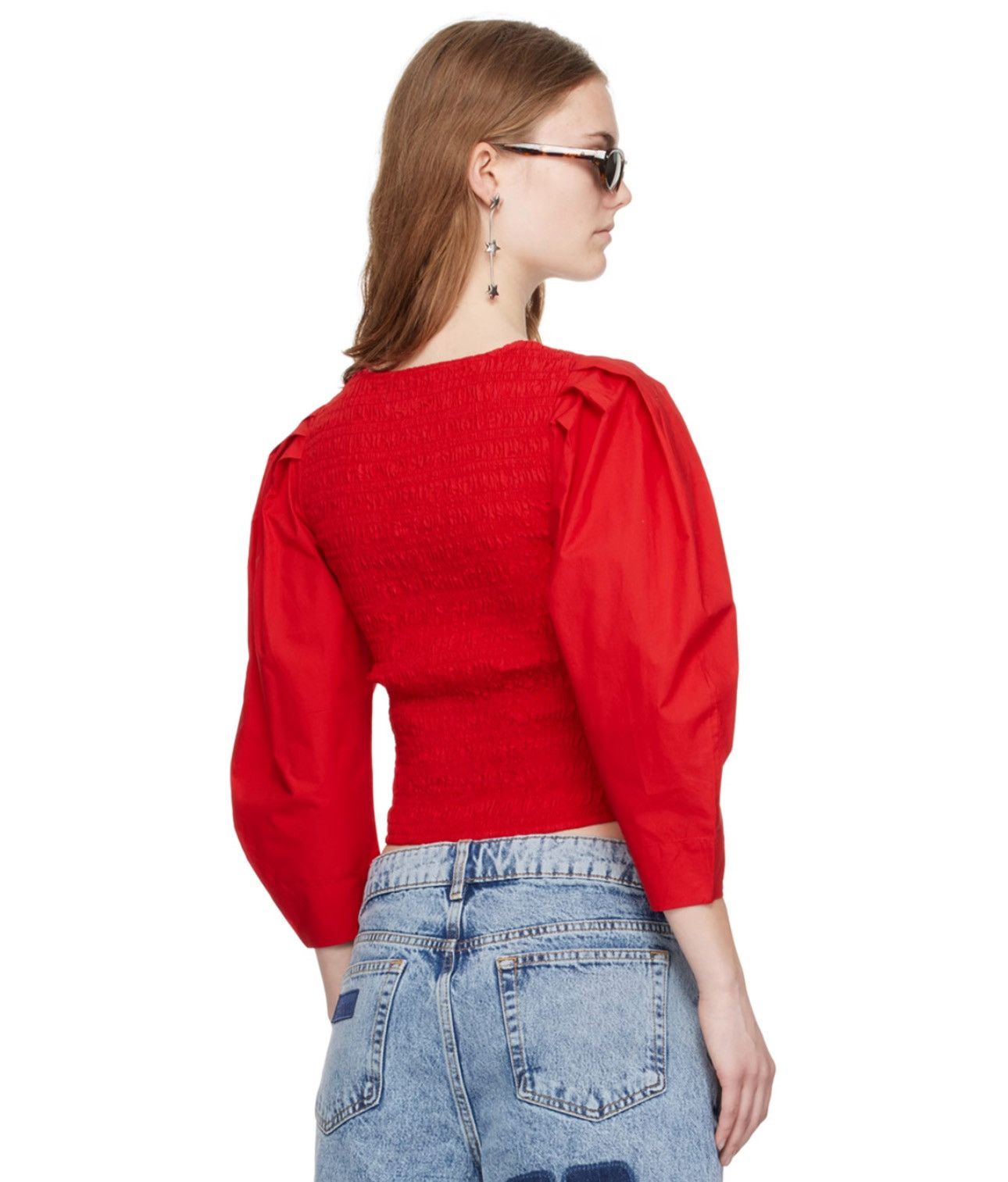 Ganni GANNI Red Smocked Blouse Size S / US 4 / IT 40 - 2 Thumbnail