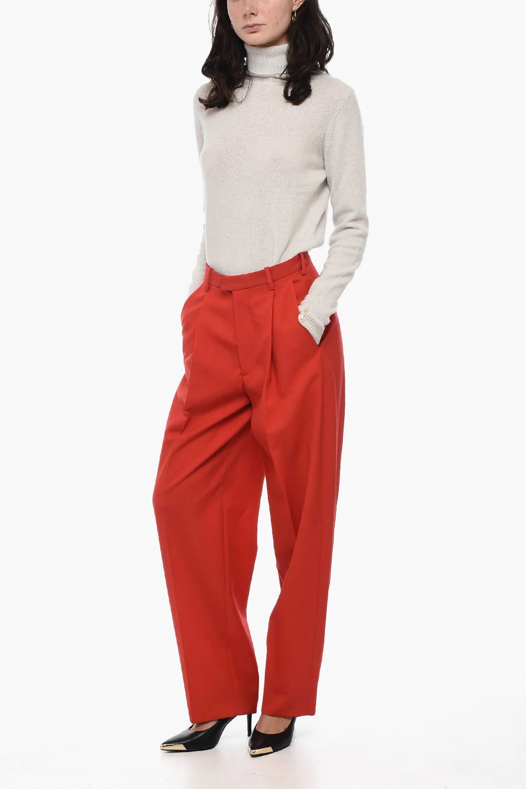 Marni og1mm0326 Loose-Fit Wool Pant in Red Size 28" / US 6 / IT 42 - 4 Thumbnail