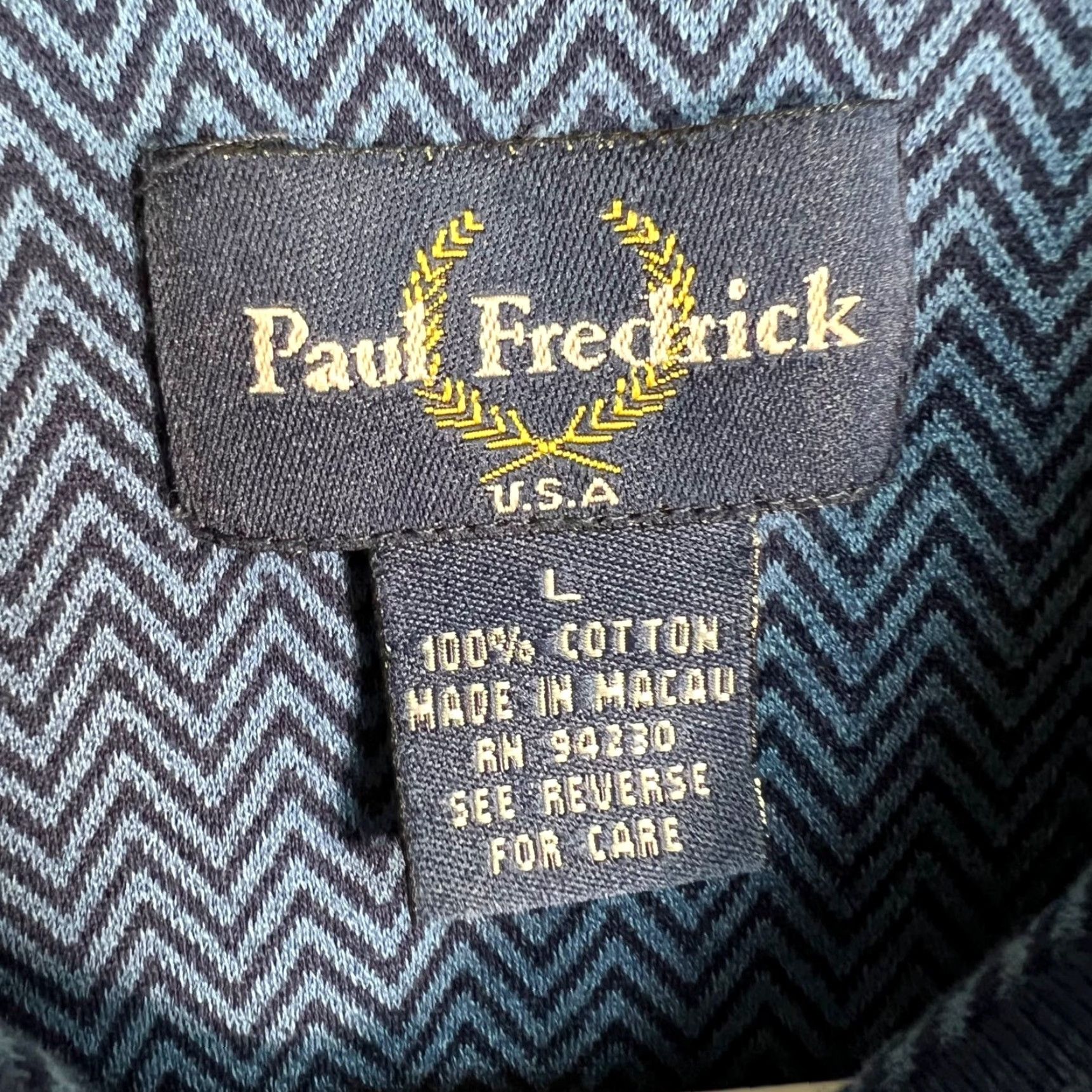 Vintage Paul Fredrick Mens Large Blue Chevron Polo Shirt 100% Cotton Short Sleeve Polo Shirt Blue Mens Large 100% Cotton Golf Casual Summer Spring Size US L / EU 52-54 / 3 - 3 Thumbnail