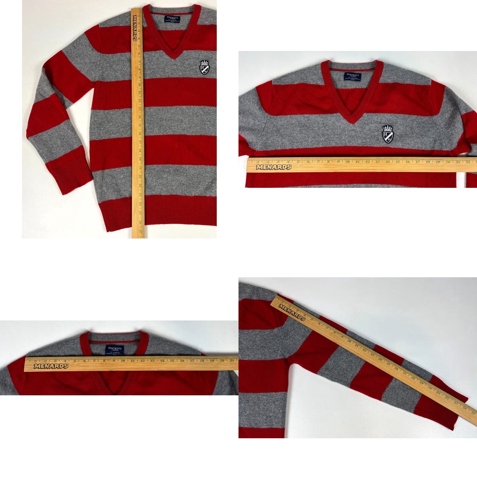 Hackett Hackett London Men's Pullover V-Neck Sweater Sz S Striped 100% Lambswool Gray Red Knit Wool Shirt Sweater Mens Size US S / EU 44-46 / 1 - 8 Thumbnail