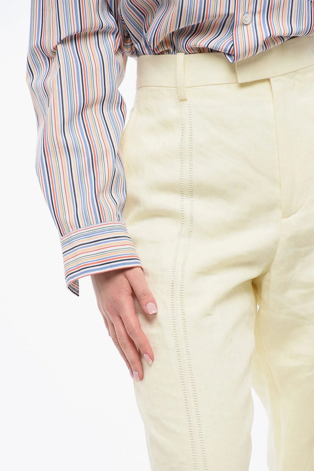 Bottega Veneta og1mm0426 Pure Linen Pant in Yellow Size 26" / US 2 / IT 38 - 2 Thumbnail