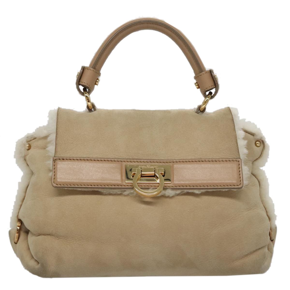 Salvatore Ferragamo Gancini Beige Suede Handbag (Pre-Owned) Size ONE SIZE - 1 Thumbnail