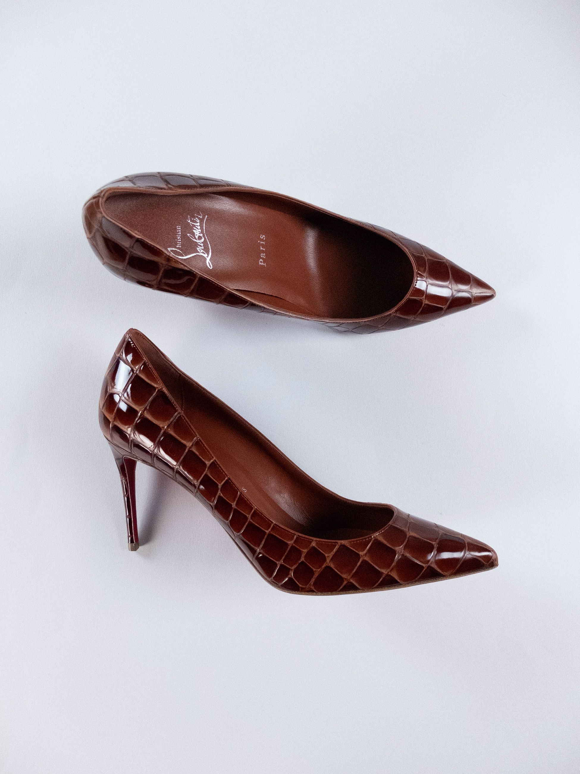 Christian Louboutin CHRISTIAN LOUBOUTIN Kate brown alligator embossed pumps 8.5 Size US 8.5 / IT 38.5 - 4 Thumbnail