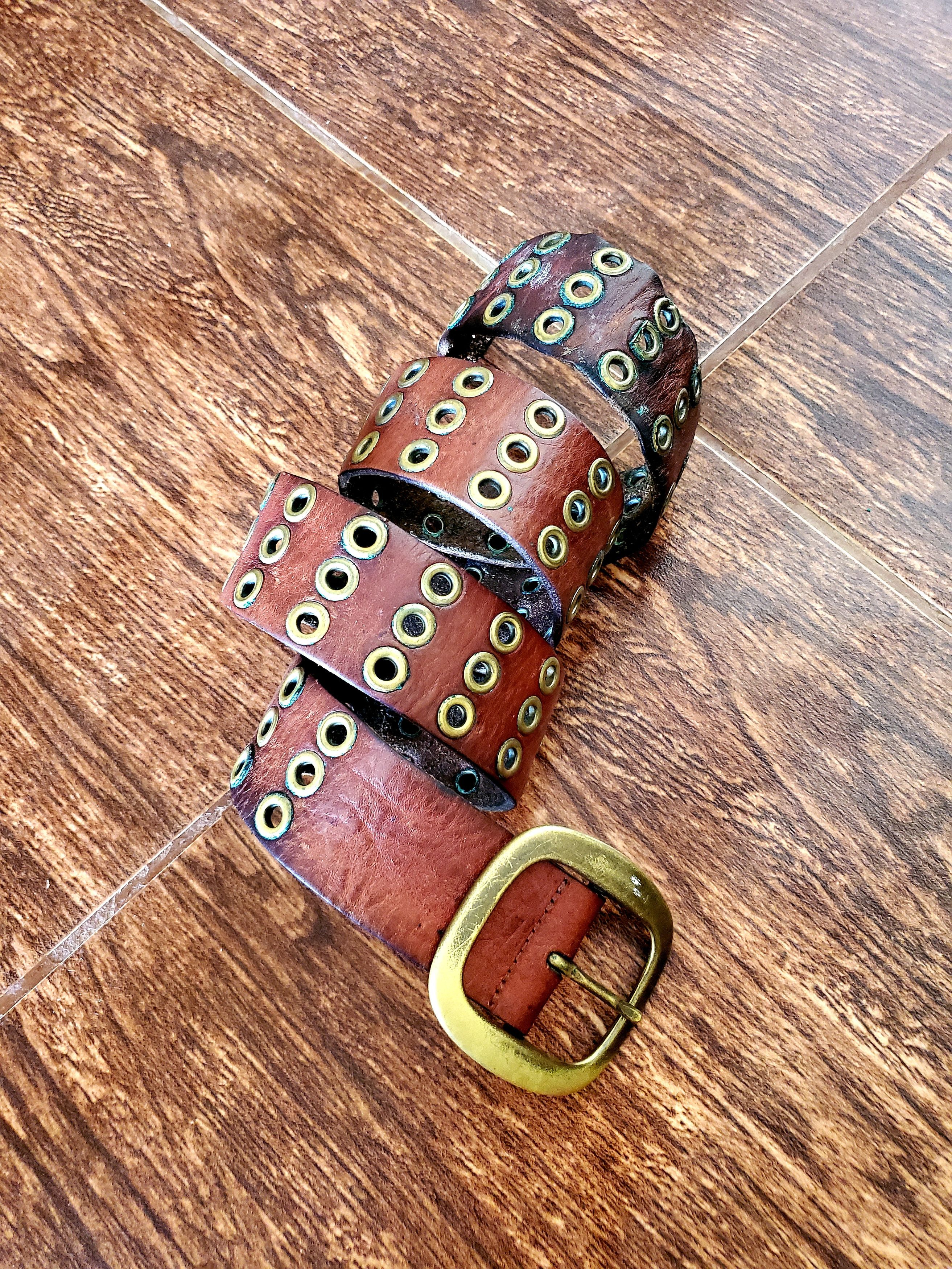Japanese Brand × Vintage Vintage Leather Metal Rings Belt Size 32 - 3 Thumbnail
