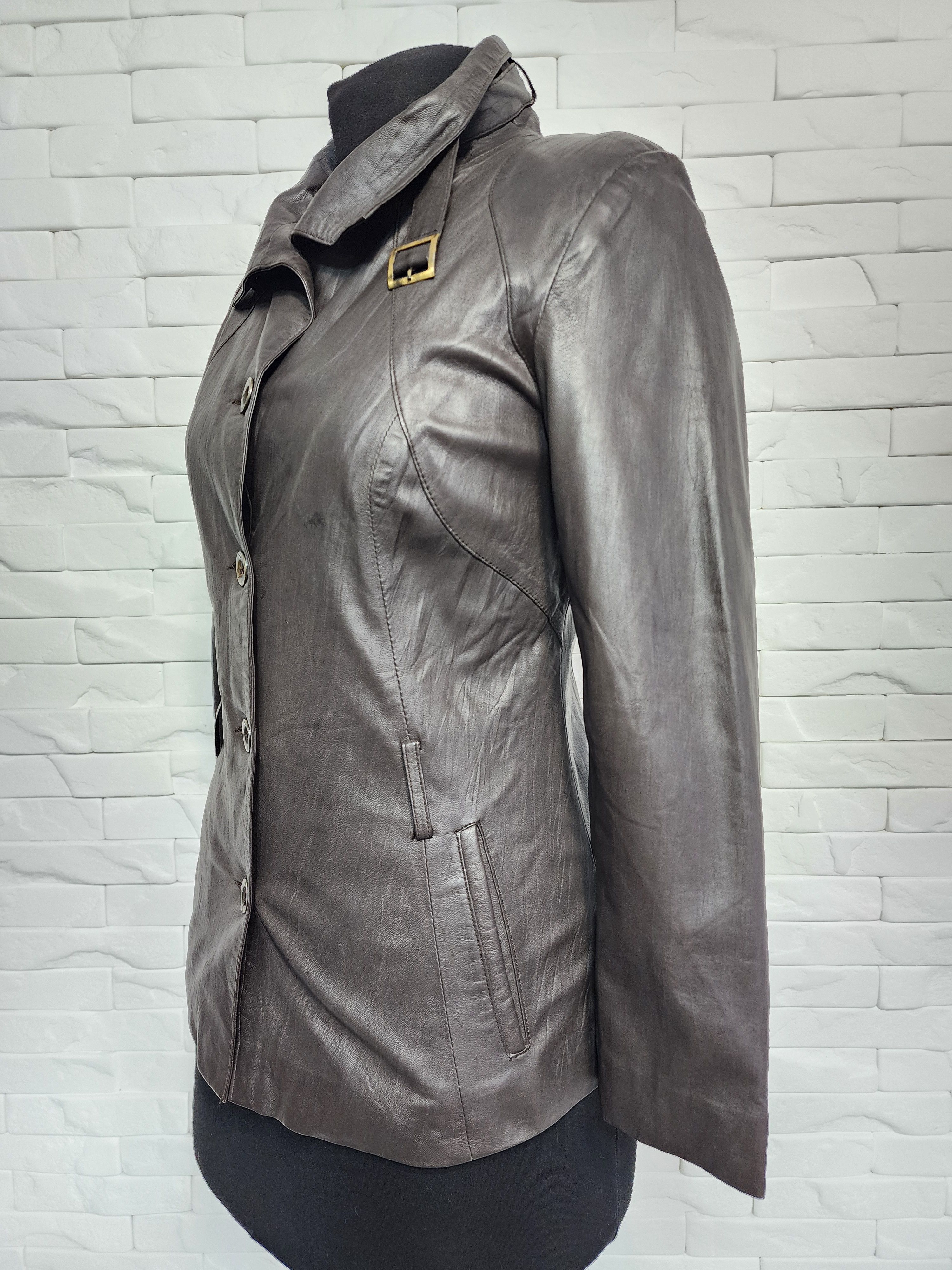 Other Brown Leather Jacket: Women's Button-Up with Pockets Size M / US 6-8 / IT 42-44 - 2 Thumbnail